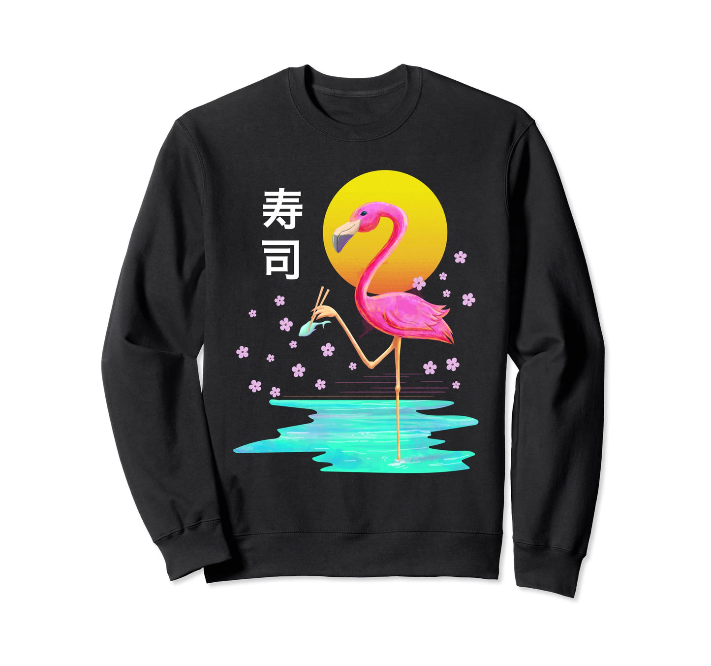 Flamingo Eating Sushi Vaporwave Sweatshirt - Custom Art Print for Adults - T-Shirt, Sweatshirt, Hoodie