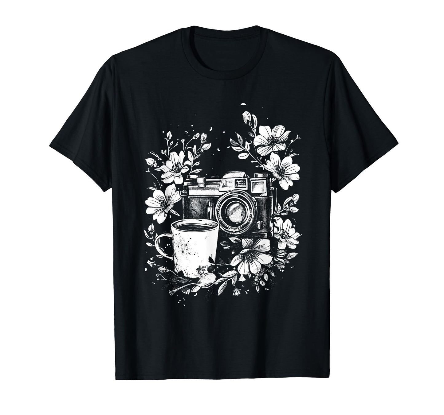 Photographer Coffee Camera Flowers T-Shirt - Custom Art Print Men Women - T-Shirt, Sweatshirt, Hoodie
