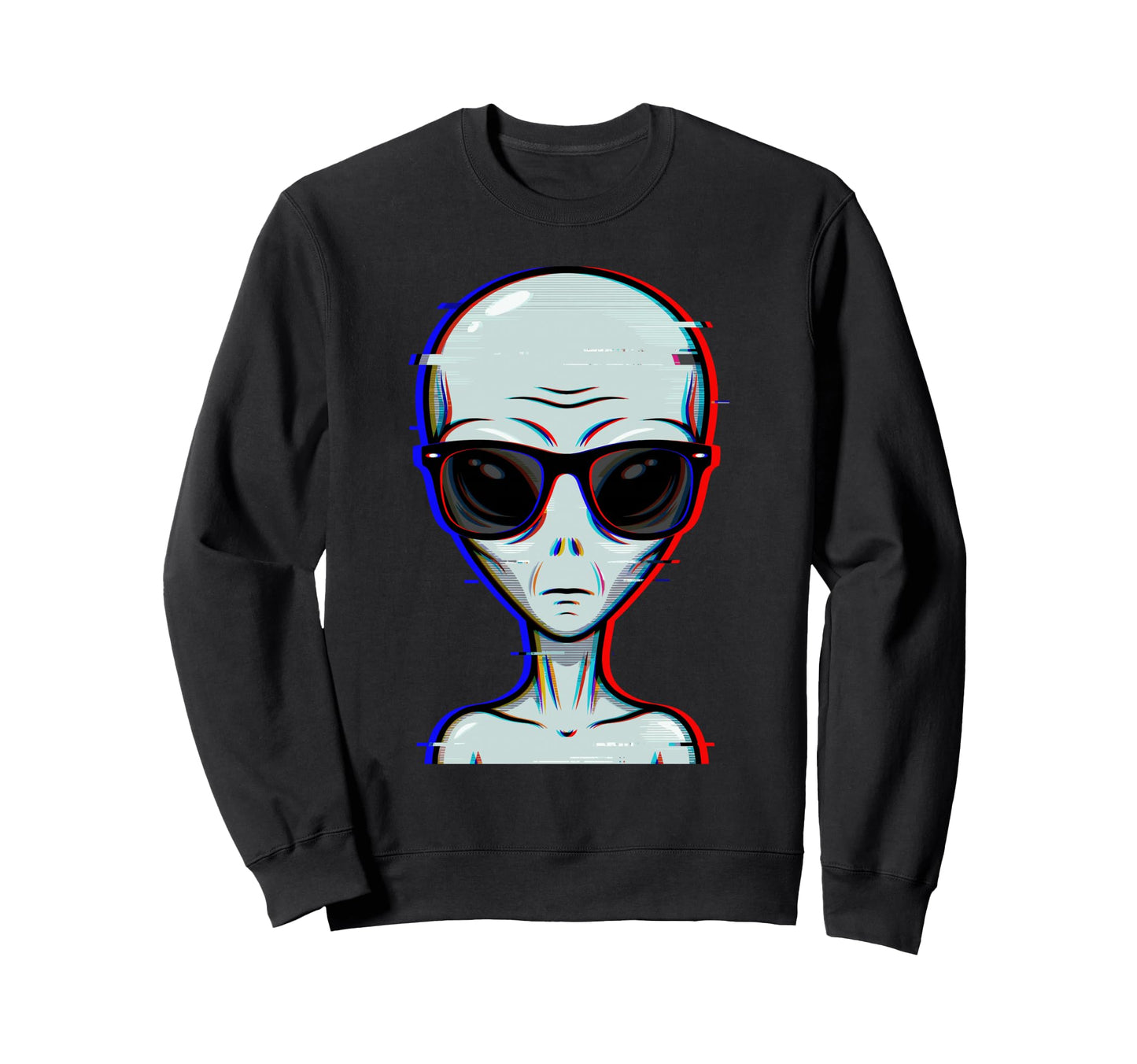 Glitch Alien Sunglasses Sweatshirt - Casual Everyday Wear for Adults - T-Shirt, Sweatshirt, Hoodie