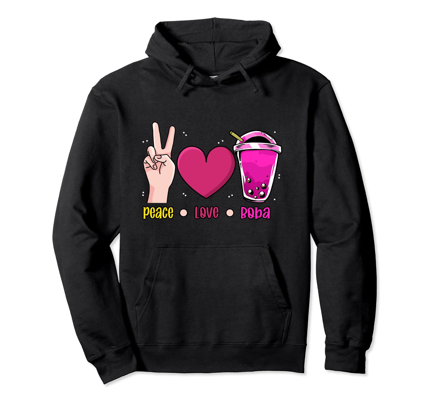 Bubble Tea Peace Love Boba Hoodie - Casual Everyday Wear Unisex - T-Shirt, Sweatshirt, Hoodie