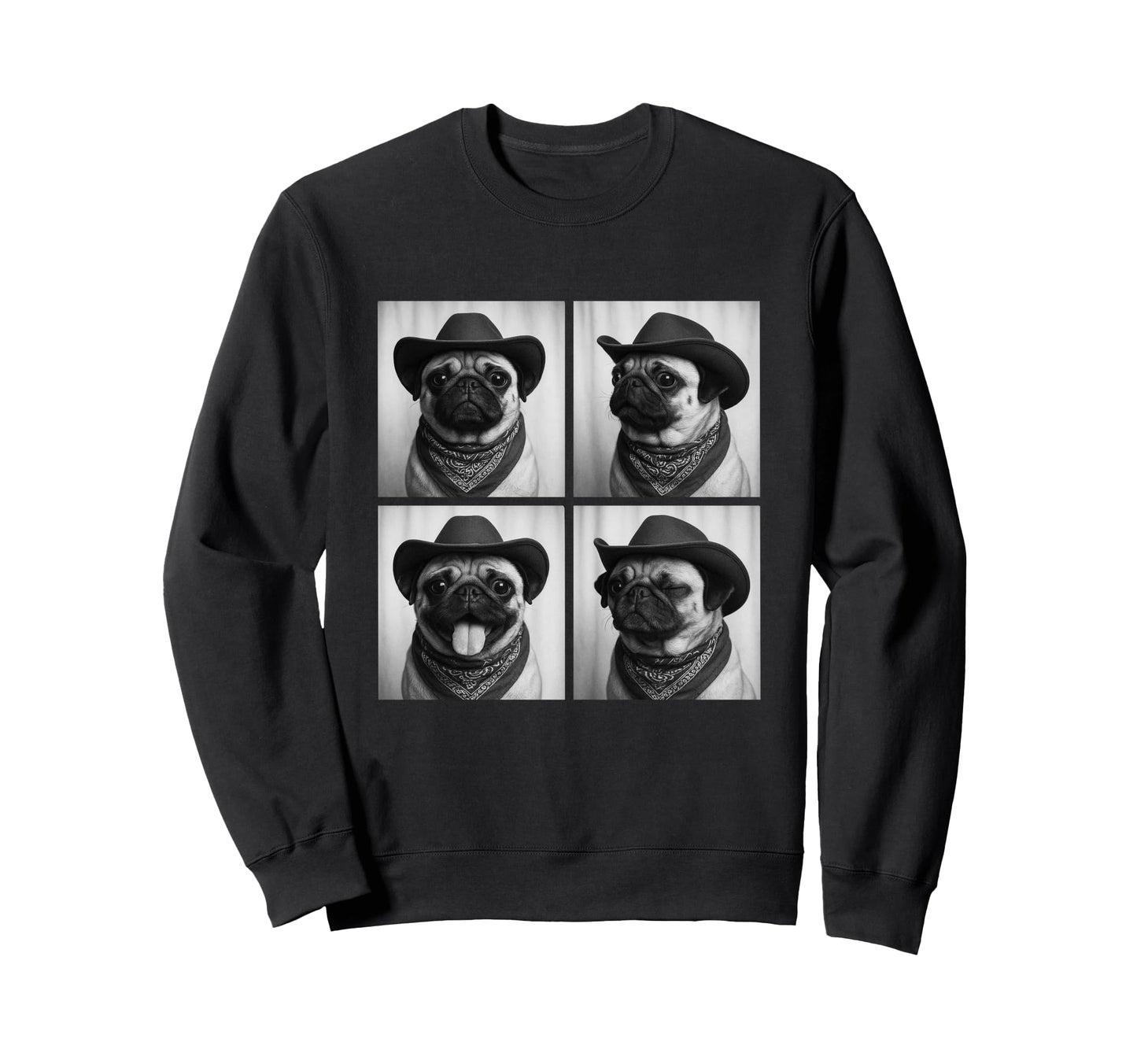 Western Pugs Funny Cowboy Dogs Sweatshirt - Minimalist Print Men Women - T-Shirt, Sweatshirt, Hoodie
