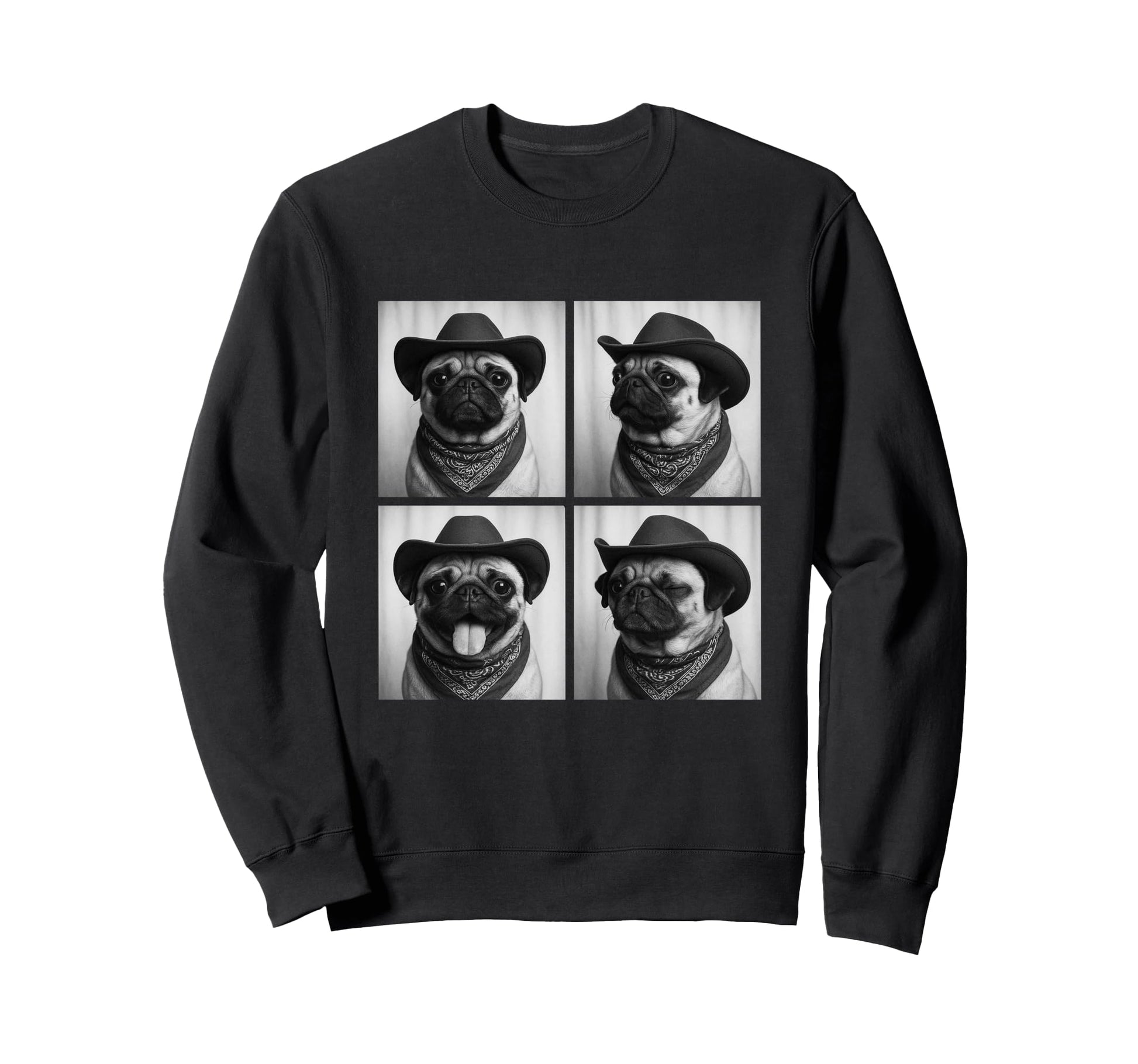 Western Pugs Funny Cowboy Dogs Sweatshirt - Minimalist Print Men Women - T-Shirt, Sweatshirt, Hoodie