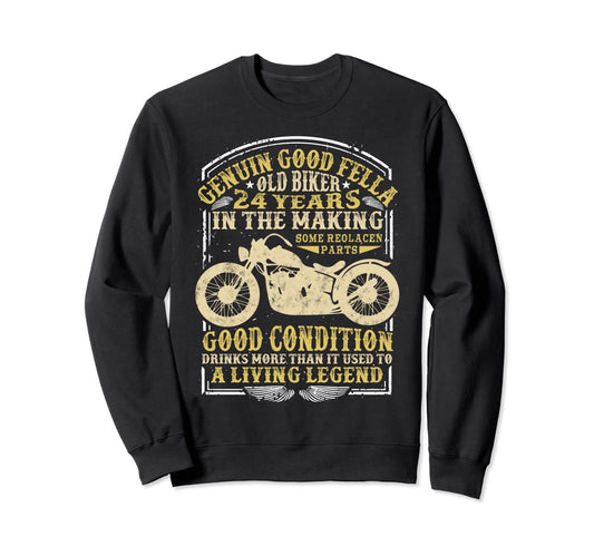 24 Years Old Biker Birthday Sweatshirt - Aesthetic Graphic Men Women - T-Shirt, Sweatshirt, Hoodie