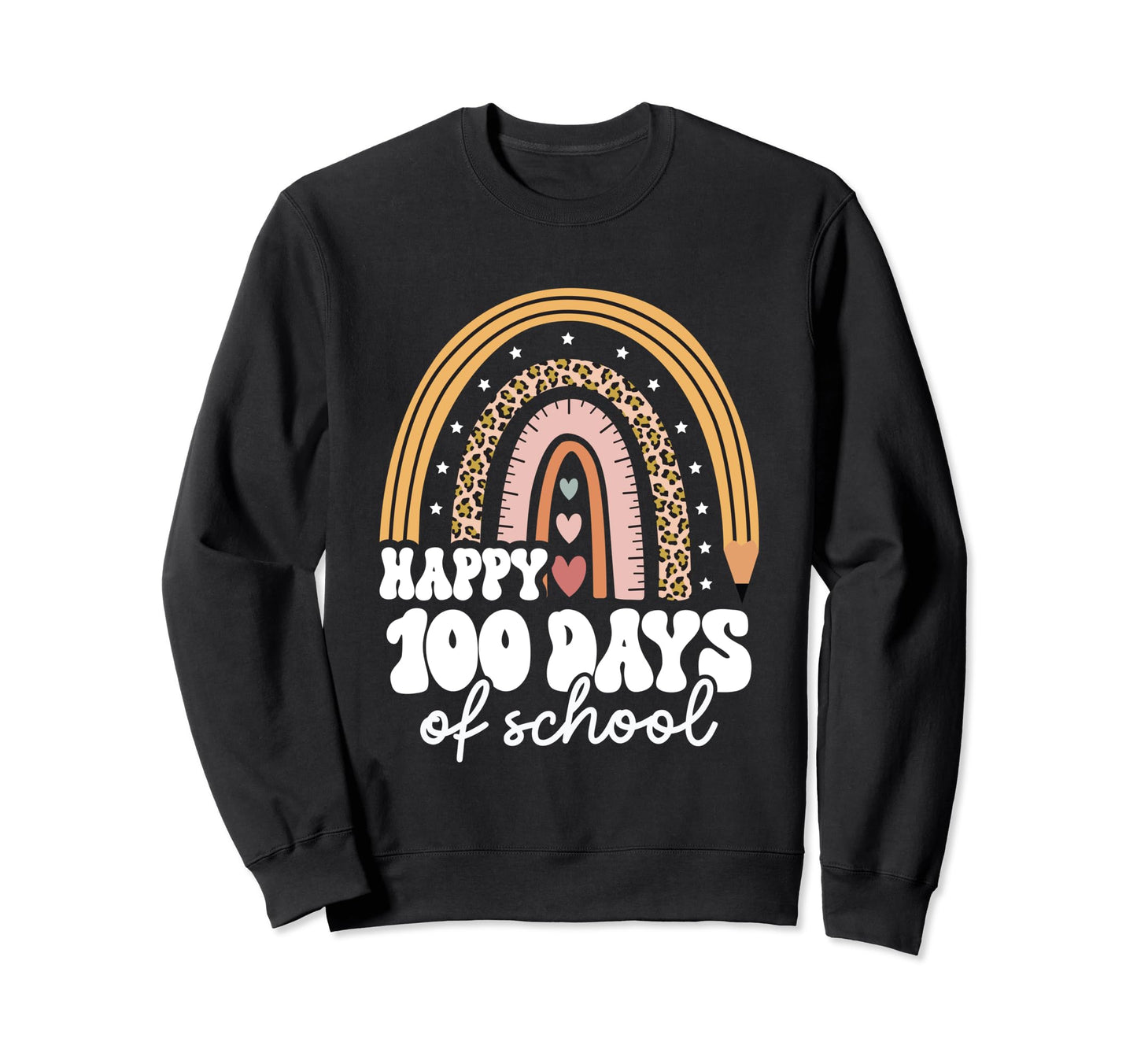 100Th Day School Teacher Leopard Sweatshirt - Trendy Graphic for Adults - T-Shirt, Sweatshirt, Hoodie