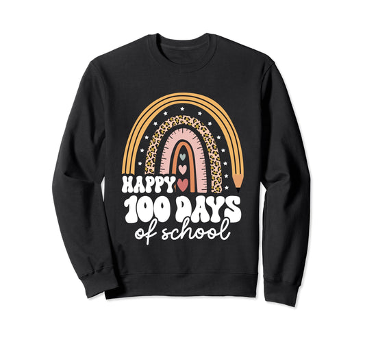 100Th Day School Teacher Leopard Sweatshirt - Trendy Graphic for Adults - T-Shirt, Sweatshirt, Hoodie