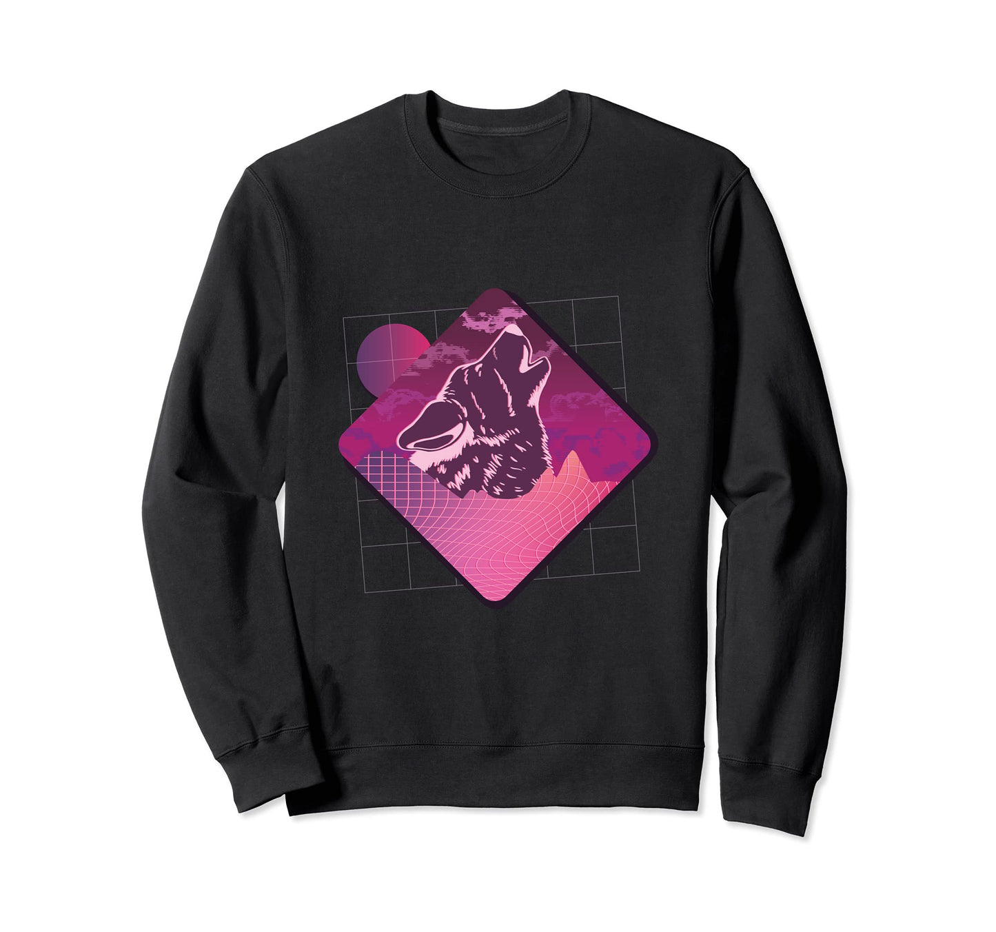 Vaporwave Howling Wolf Retrowave Sweatshirt - Aesthetic Graphic Men Women - T-Shirt, Sweatshirt, Hoodie
