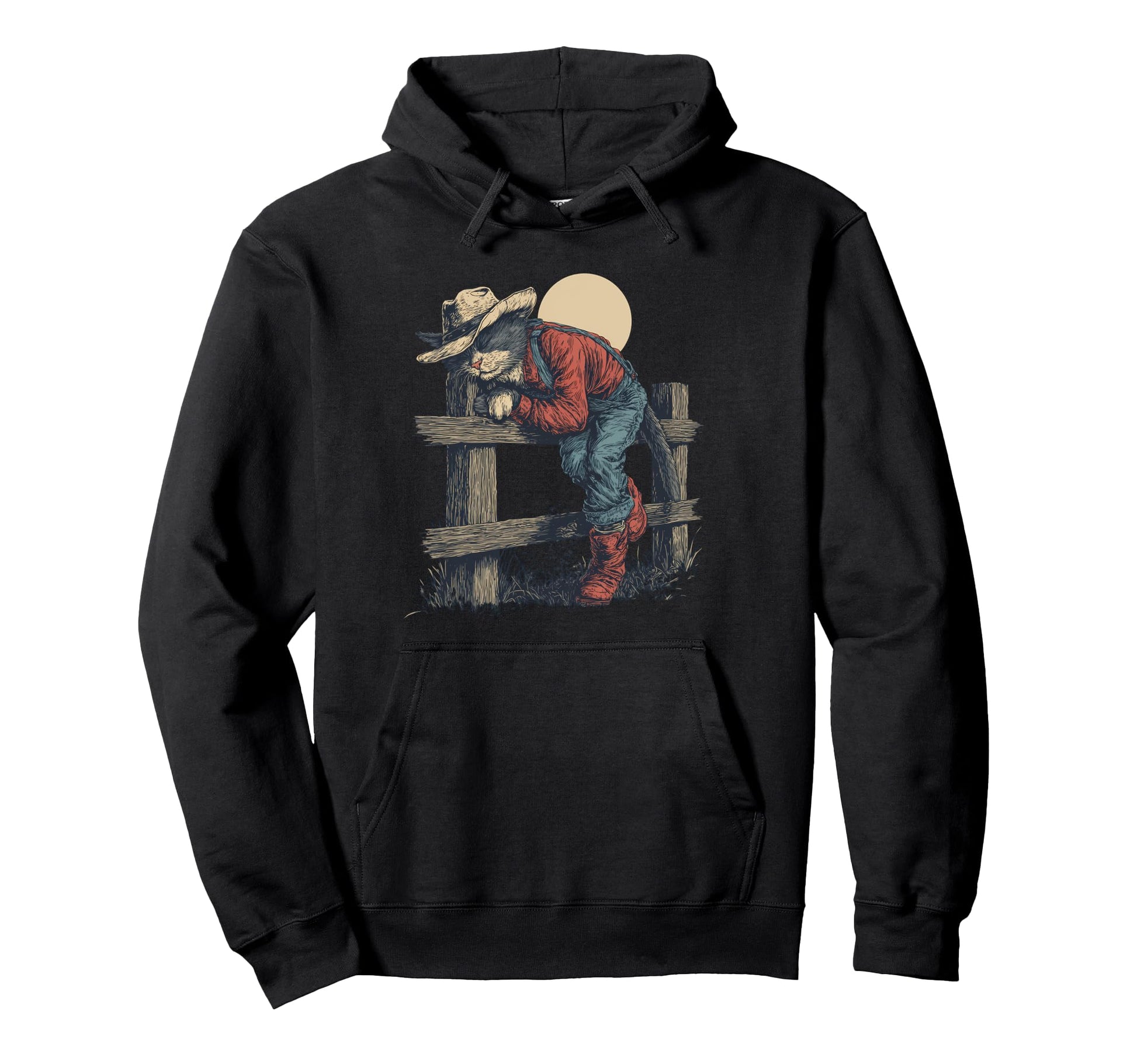 Country Western Cowgirl Funny Cowboy Cat Hoodie - Unique Graphic Unisex - T-Shirt, Sweatshirt, Hoodie