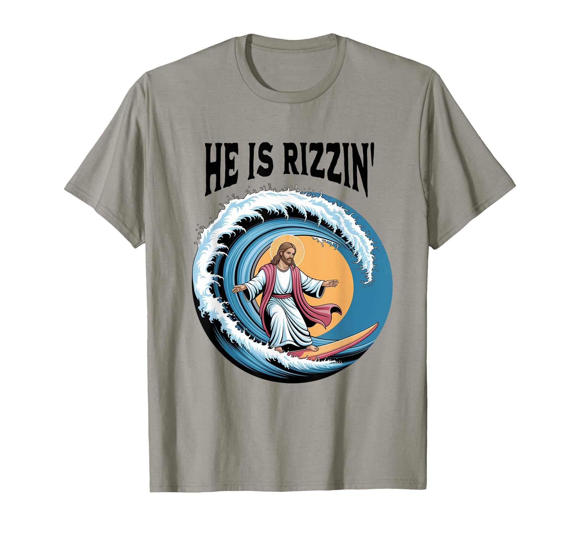 He Is Rizzin Easter Jesus Surfing T-Shirt - Custom Art Print for Adults - T-Shirt, Sweatshirt, Hoodie