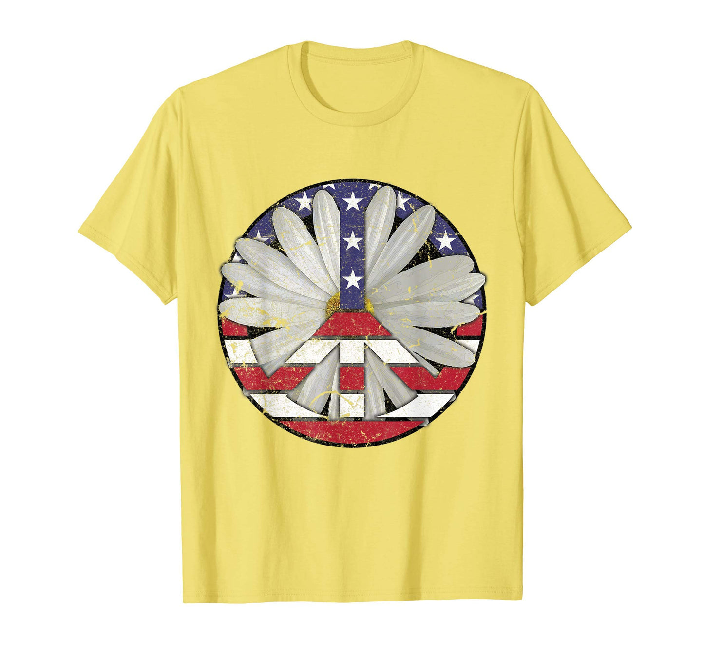 American Flag Peace Sign Daisy 60S T-Shirt - Aesthetic Graphic for Adults - T-Shirt, Sweatshirt, Hoodie