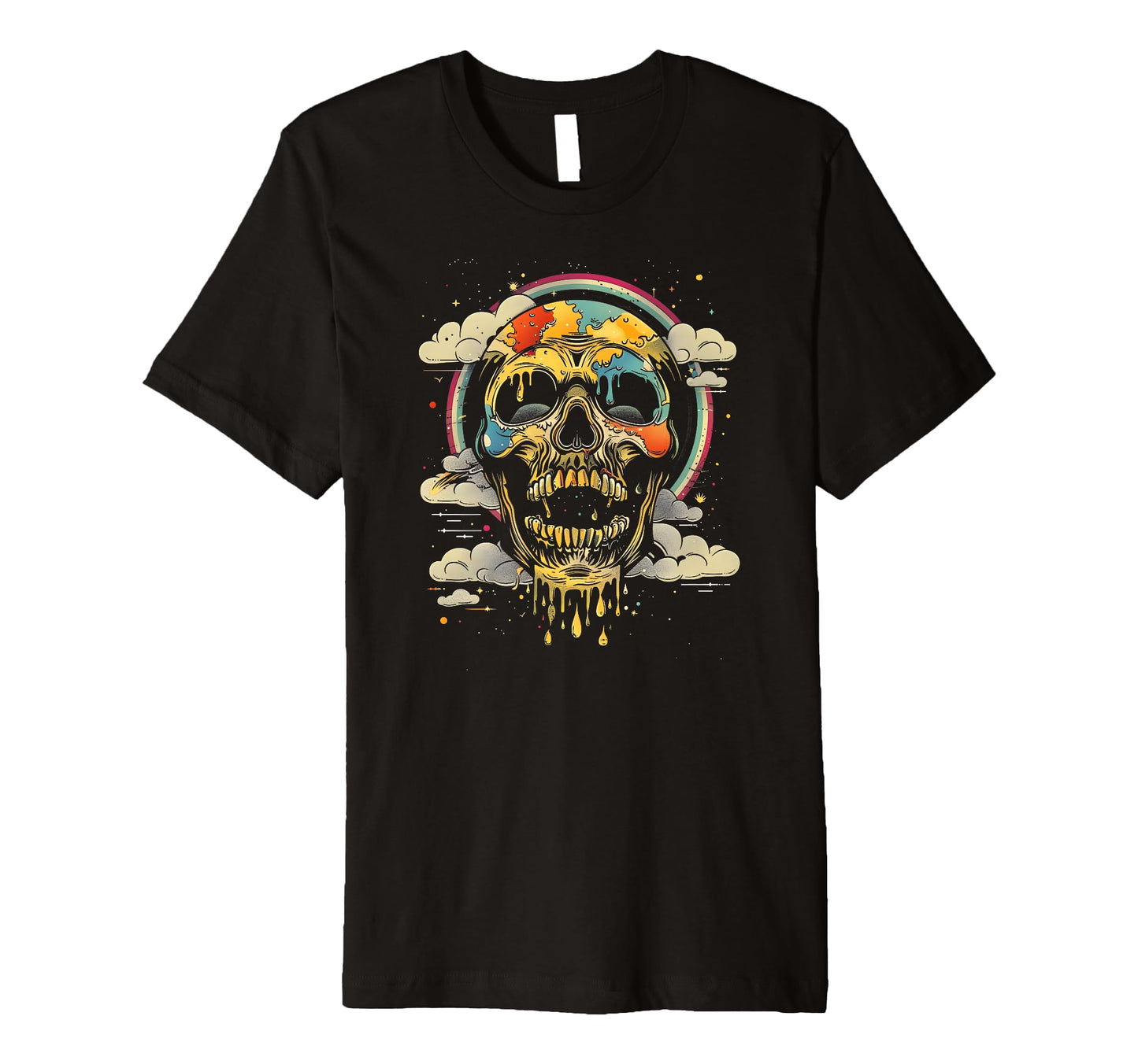 Psychedelic Melting Skull Dark T-Shirt - Custom Art Print Men Women - T-Shirt, Sweatshirt, Hoodie