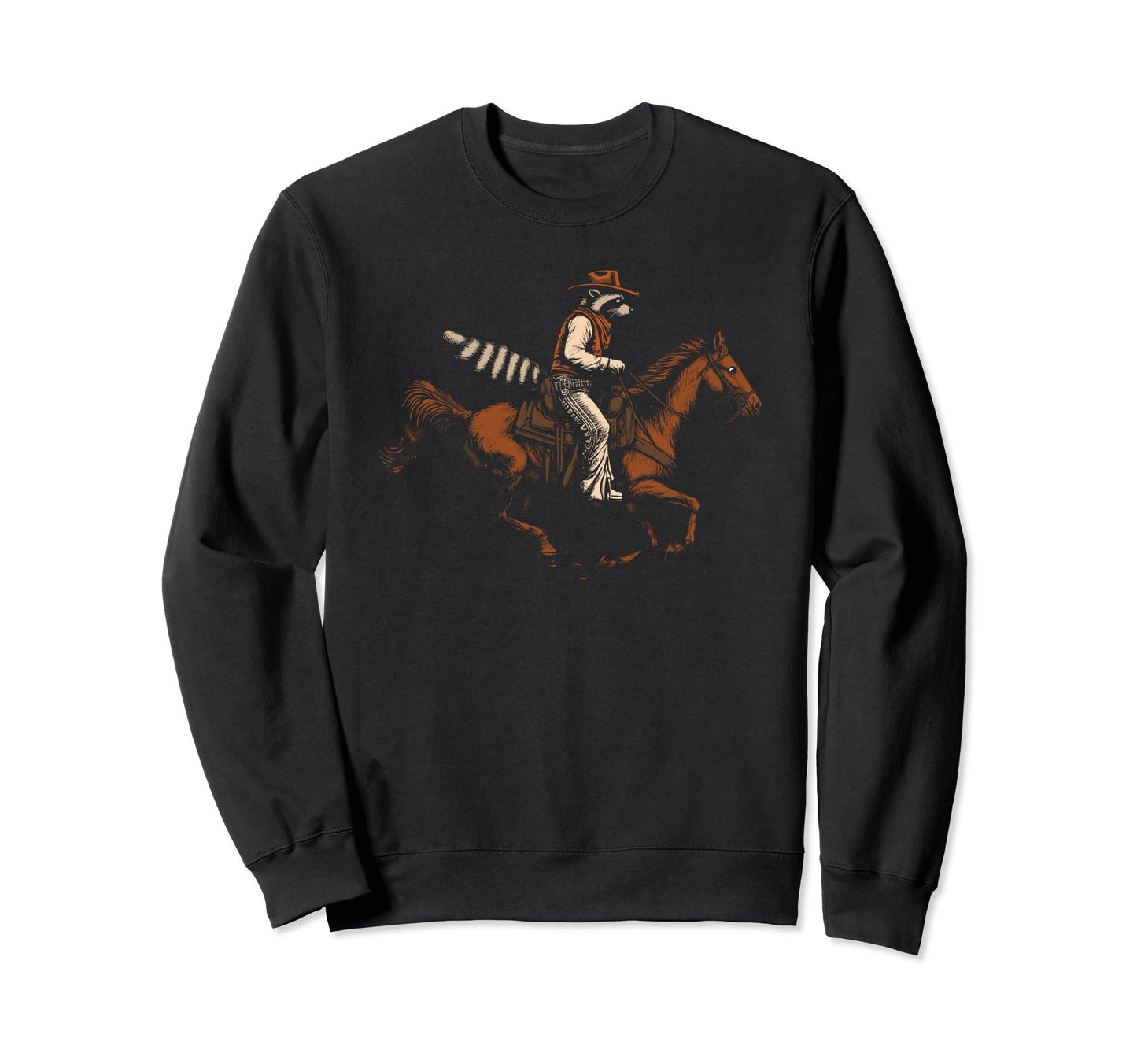 Cowboy Raccoon Riding Horse Sweatshirt - Trendy Graphic Unisex - T-Shirt, Sweatshirt, Hoodie