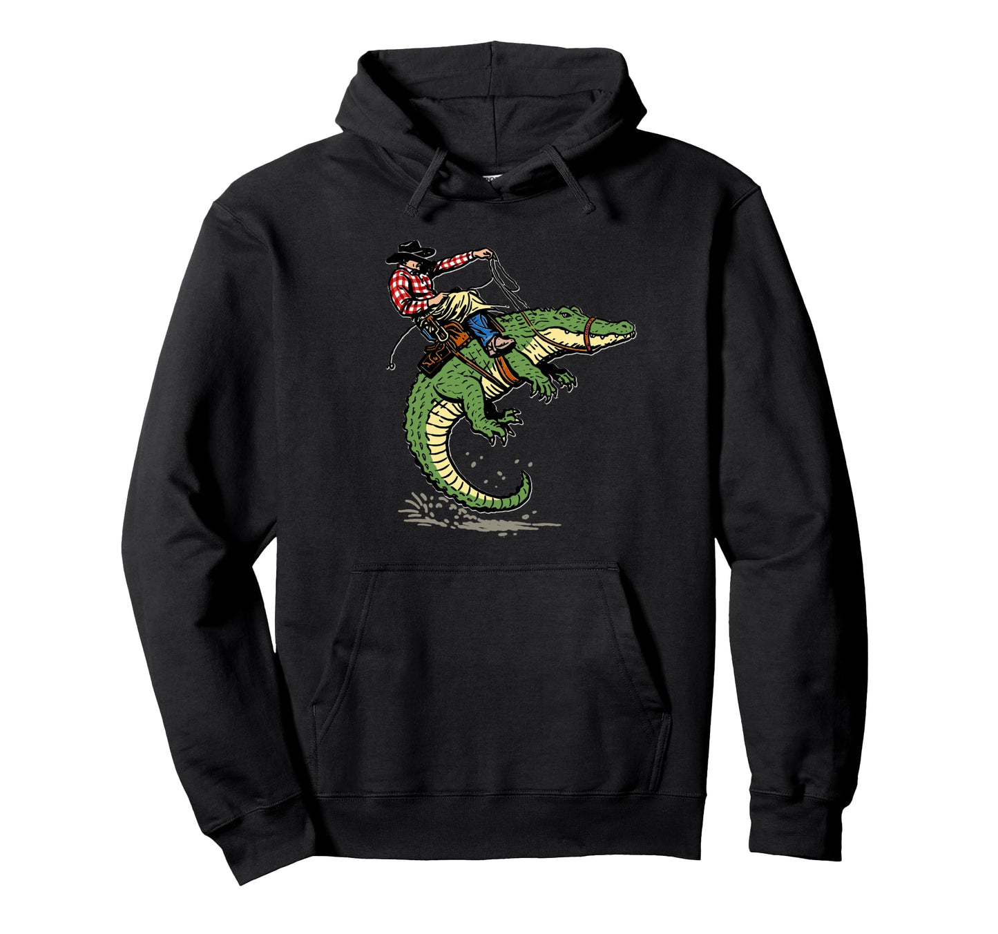 Western Cowboy Riding Alligator Crocodile Hoodie - Unique Graphic Men Women - T-Shirt, Sweatshirt, Hoodie