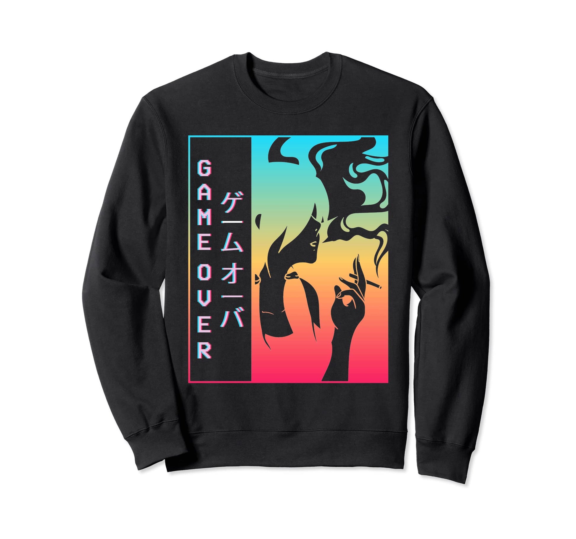 Vaporwave Aesthetic Game Over Anime Sweatshirt - Trendy Graphic for Adults - T-Shirt, Sweatshirt, Hoodie