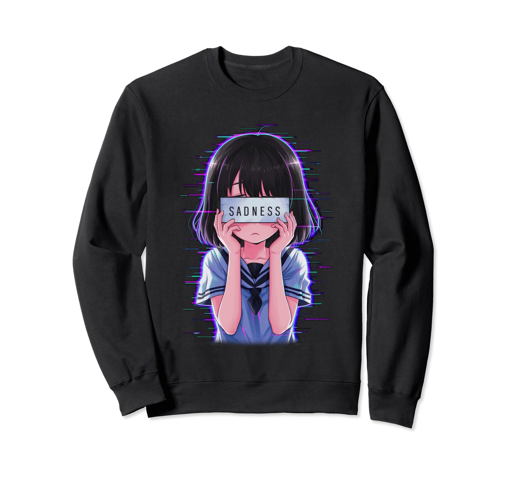 Sad Anime Japanese Aesthetic Sweatshirt - Unique Graphic Men Women - T-Shirt, Sweatshirt, Hoodie