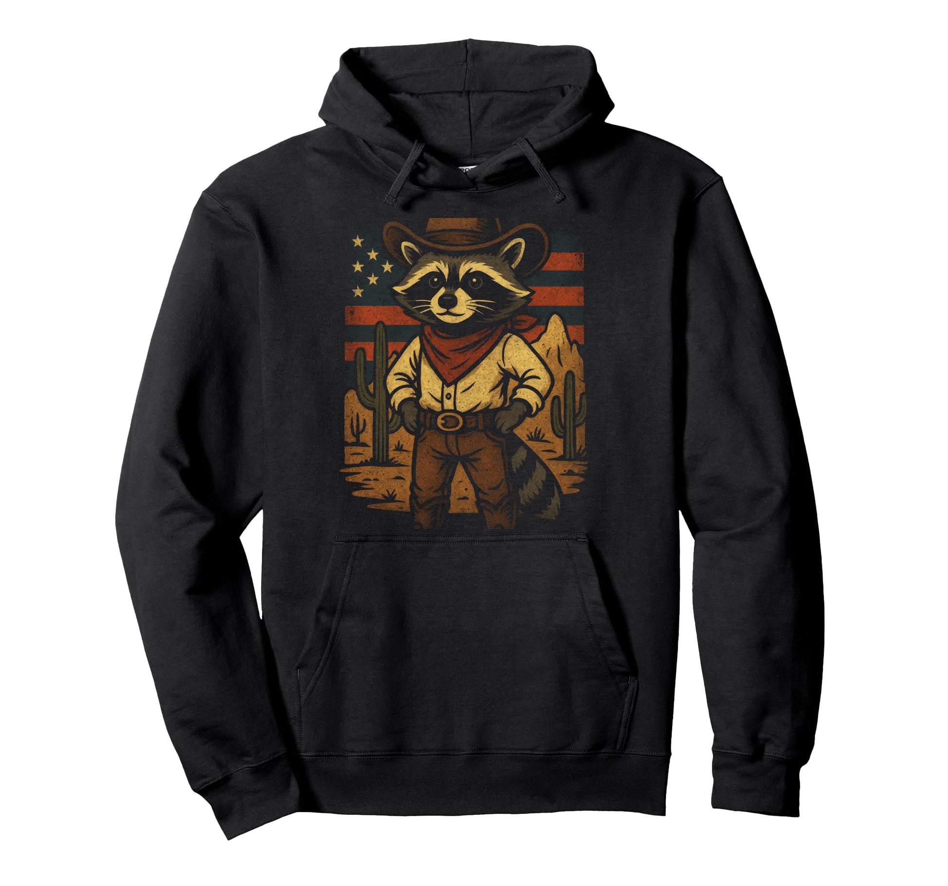 Raccoon Cowboy Western Cactus Hoodie - Graphic Print Unisex - T-Shirt, Sweatshirt, Hoodie