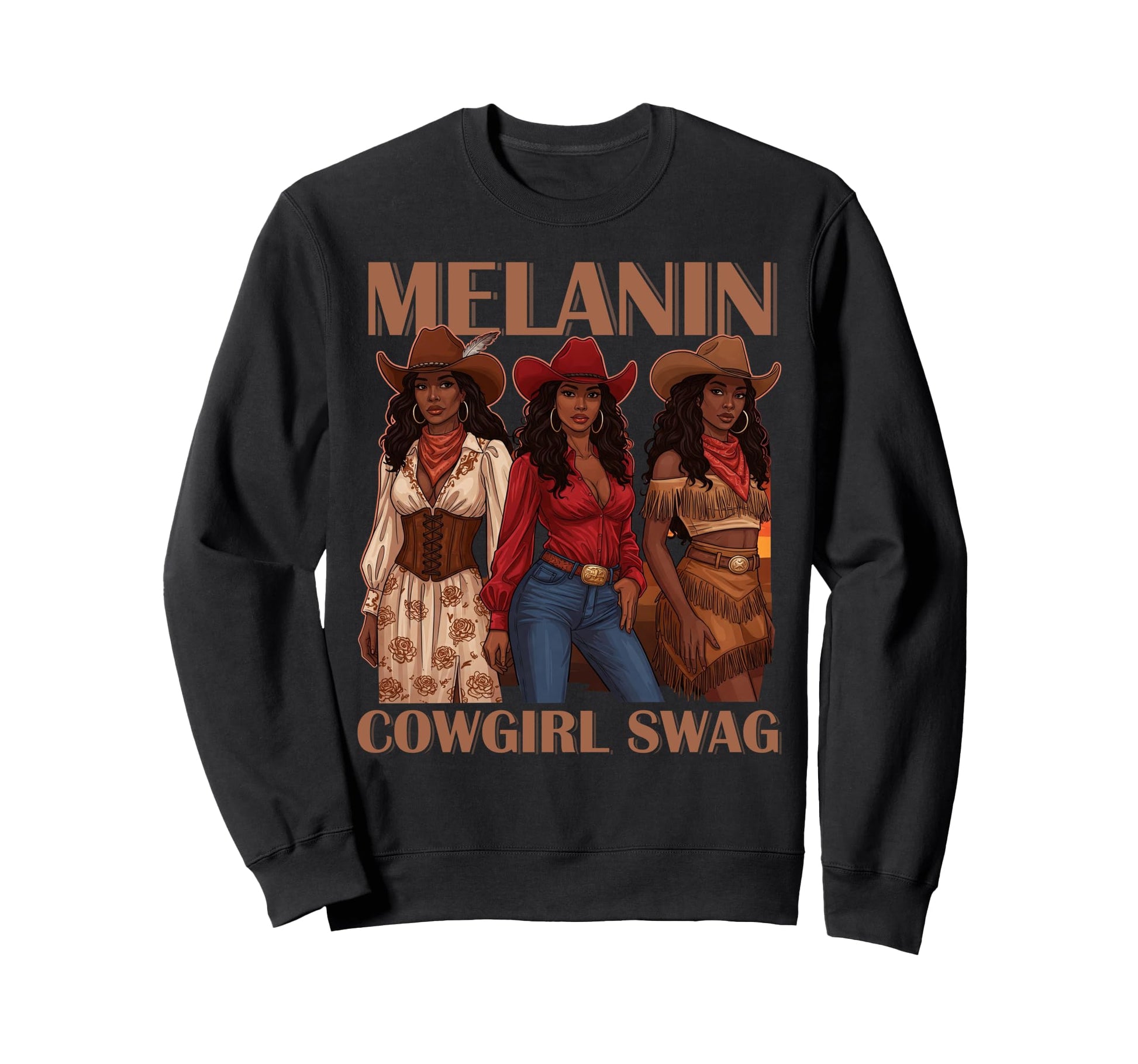 Lets Go Western Country Melanin Cowgirl Sweatshirt - Unique Graphic Unisex - T-Shirt, Sweatshirt, Hoodie
