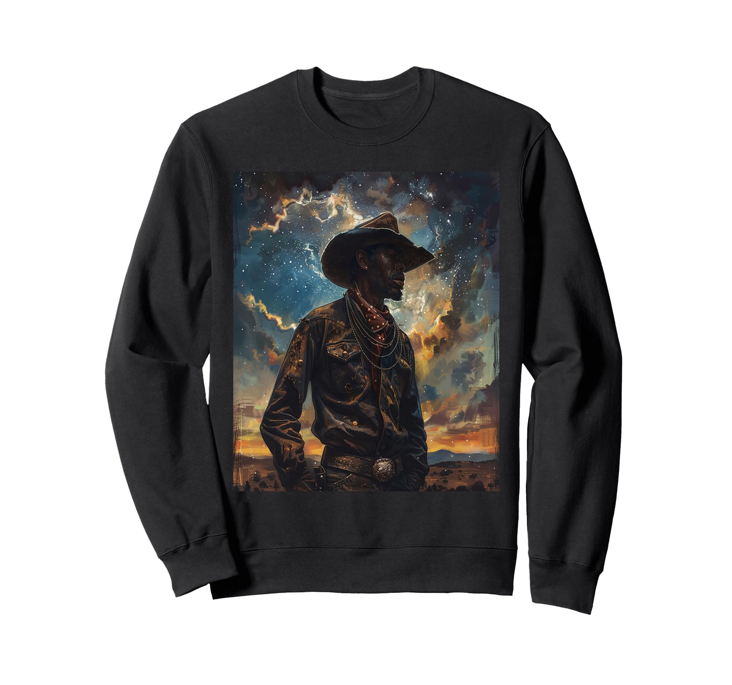 Young Black Western Cowboy Wearing Sweatshirt - Trendy Graphic Men Women - T-Shirt, Sweatshirt, Hoodie