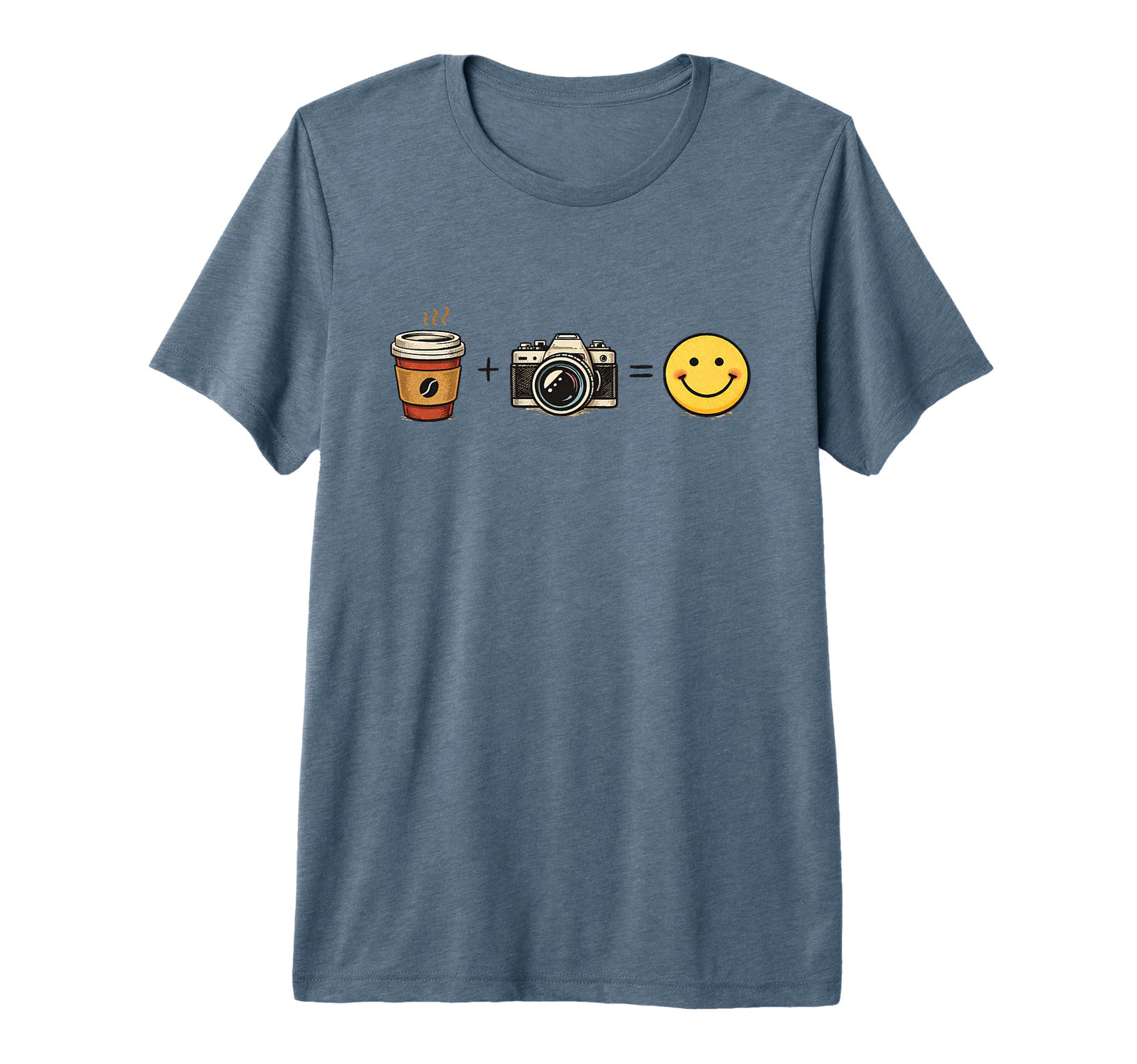 Funny Coffee Camera Happy T-Shirt - Casual Everyday Wear Men Women - T-Shirt, Sweatshirt, Hoodie