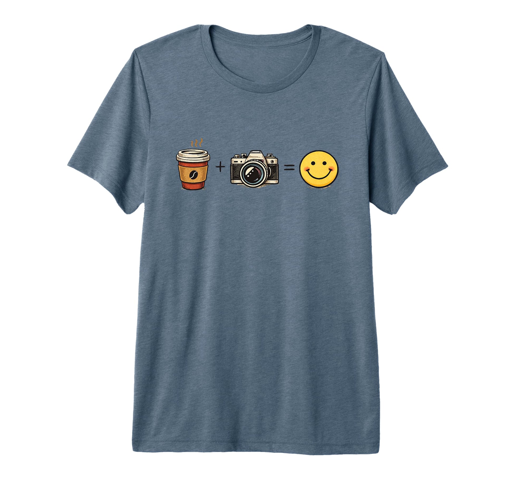 Funny Coffee Camera Happy T-Shirt - Casual Everyday Wear Men Women - T-Shirt, Sweatshirt, Hoodie