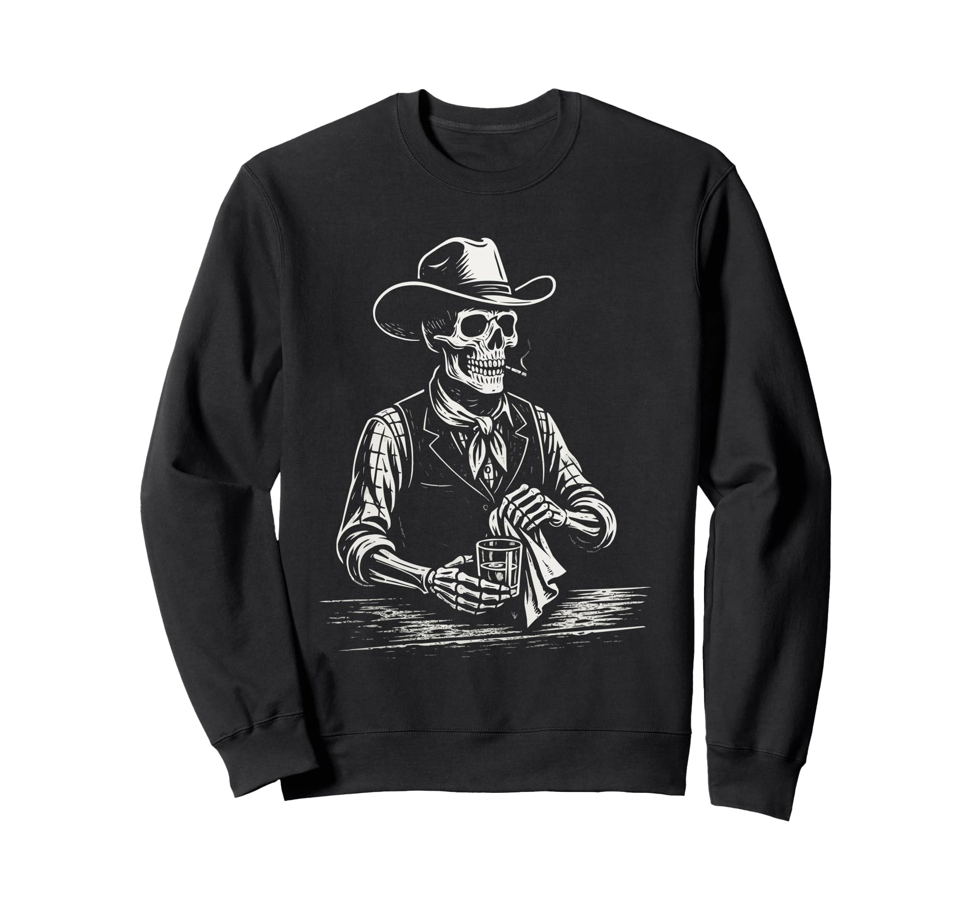 Skeleton Cowboy Smoking Bartender Sweatshirt - Trendy Graphic Unisex - T-Shirt, Sweatshirt, Hoodie