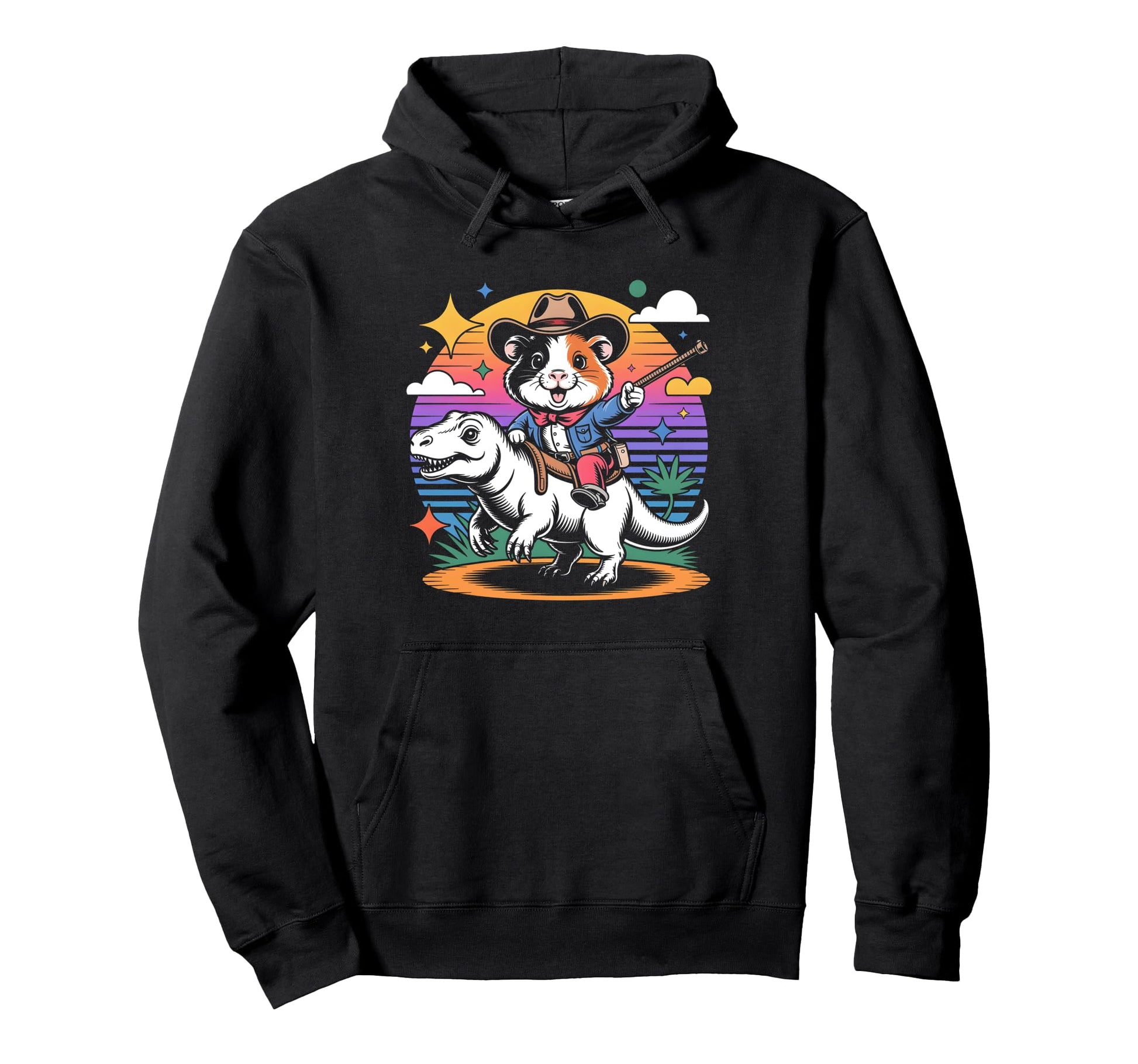 Guinea Pig Cowboy Dinosaur Hoodie - Aesthetic Graphic for Adults - T-Shirt, Sweatshirt, Hoodie