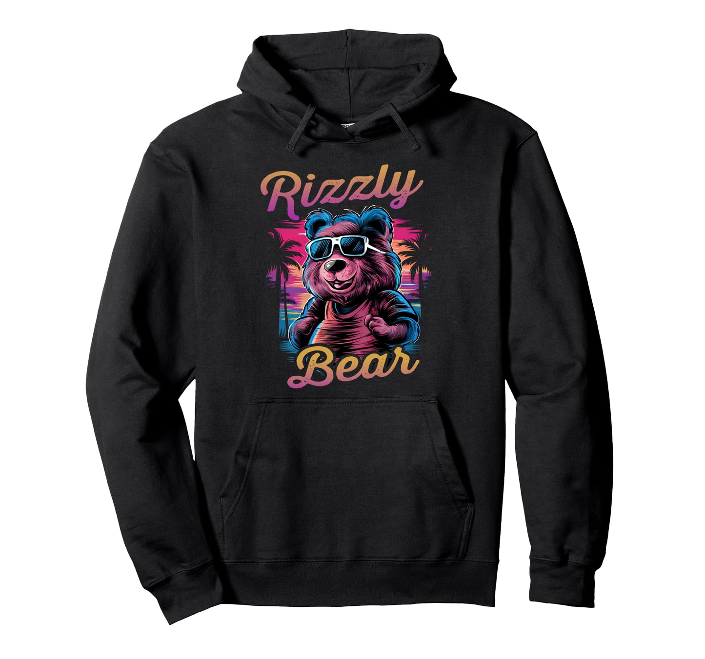 Rizzly Bear Synthwave Retrowave Hoodie - Casual Everyday Wear Men Women - T-Shirt, Sweatshirt, Hoodie