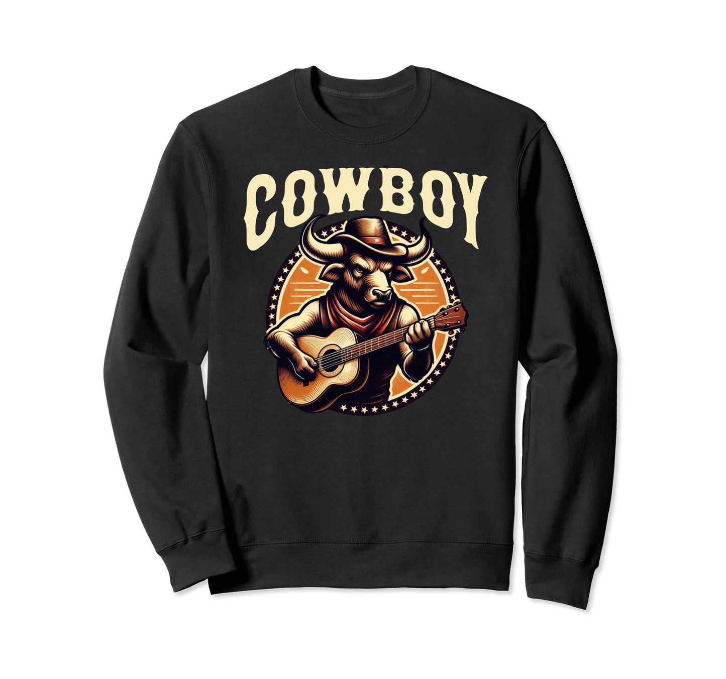 Cowboy Bull Playing Guitar Sweatshirt - Streetwear Style for Adults - T-Shirt, Sweatshirt, Hoodie