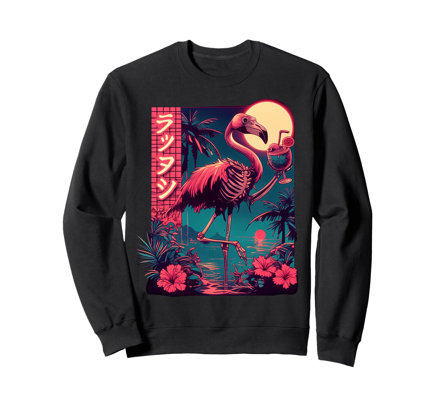 Flamingo Japanese Tropical Beach Sweatshirt - Aesthetic Graphic Unisex - T-Shirt, Sweatshirt, Hoodie