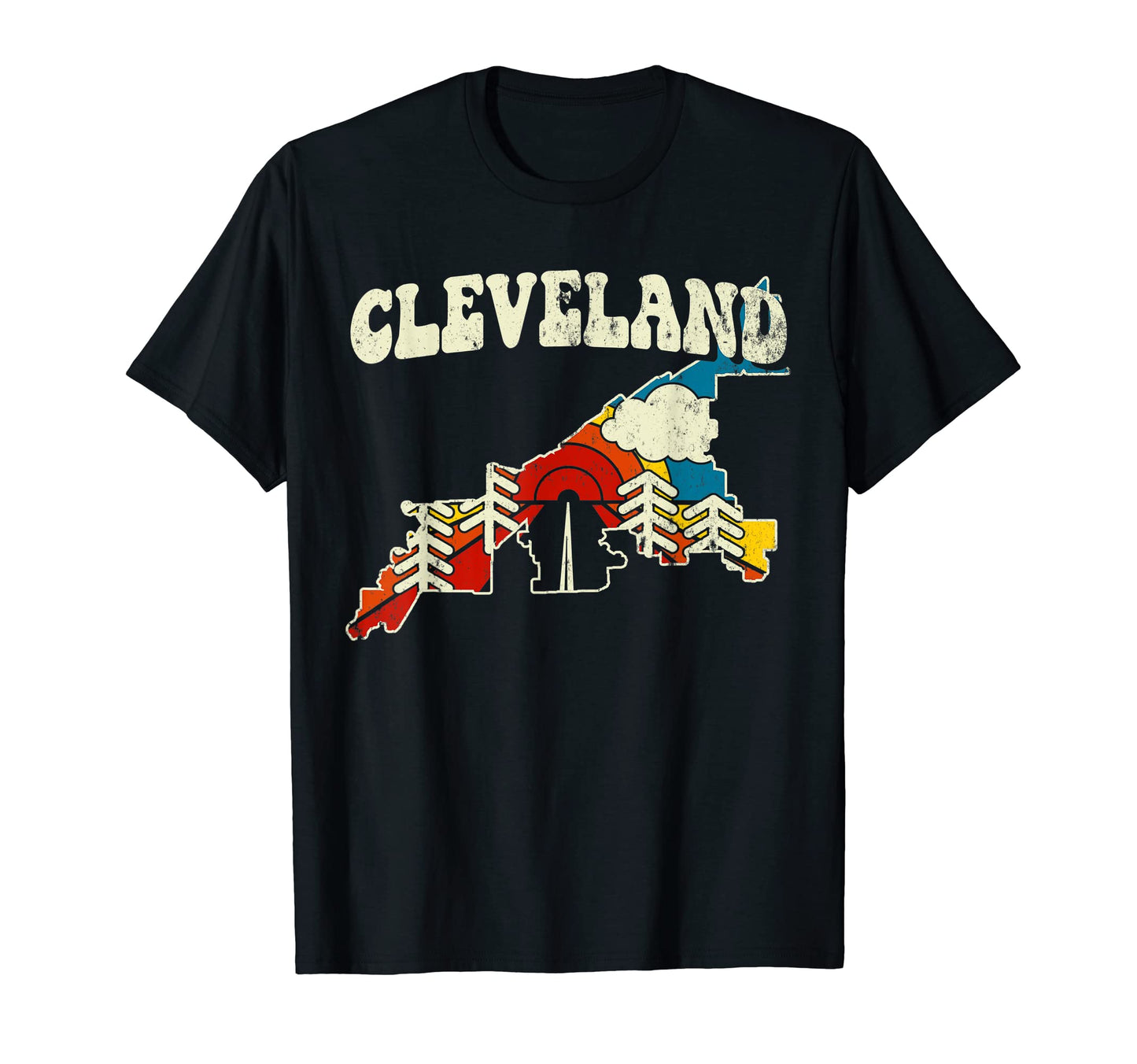 Cleveland Usa City Rainbow Ohio 70S Map T-Shirt - Minimalist Print Unisex - T-Shirt, Sweatshirt, Hoodie