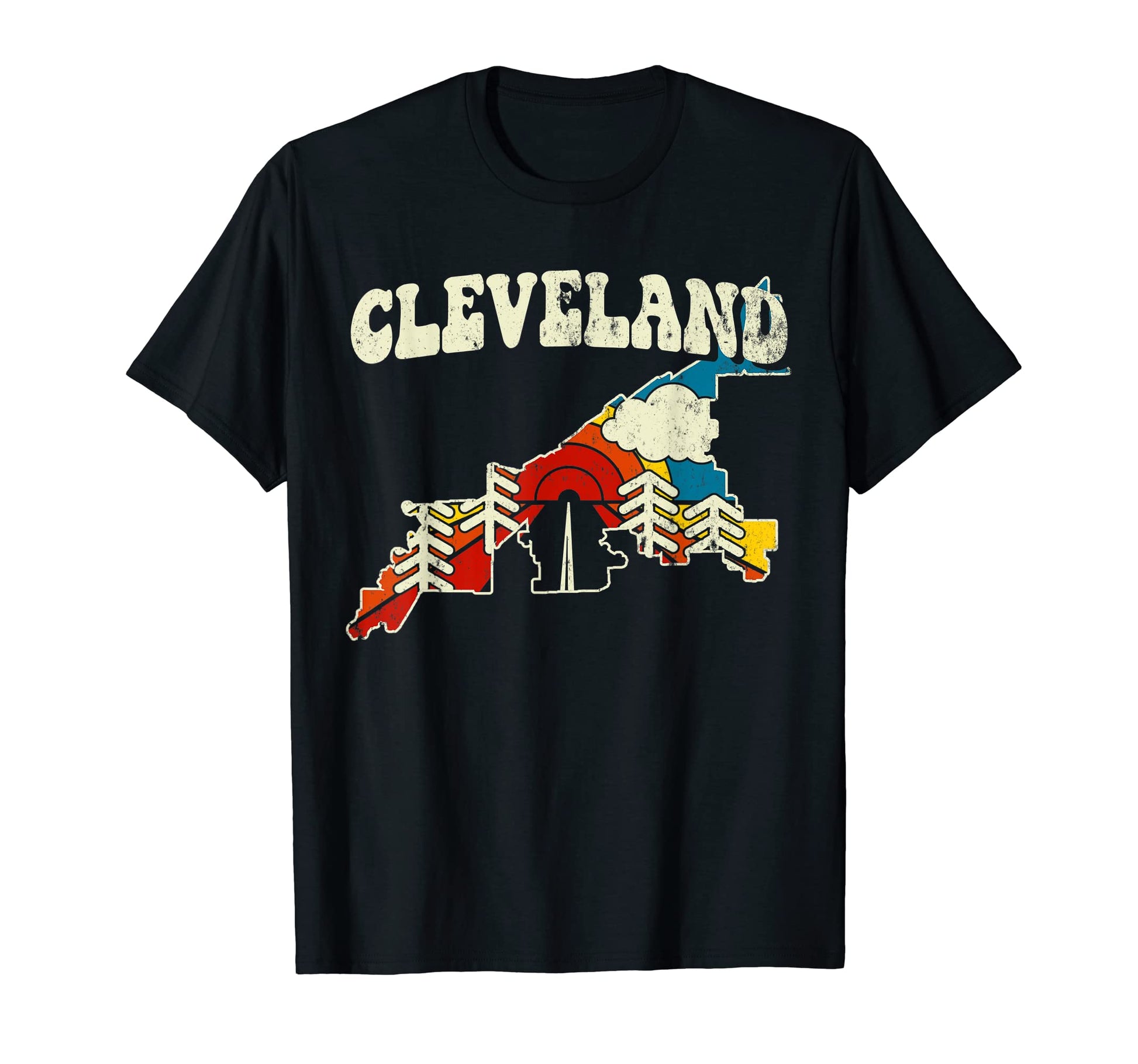 Cleveland Usa City Rainbow Ohio 70S Map T-Shirt - Minimalist Print Unisex - T-Shirt, Sweatshirt, Hoodie