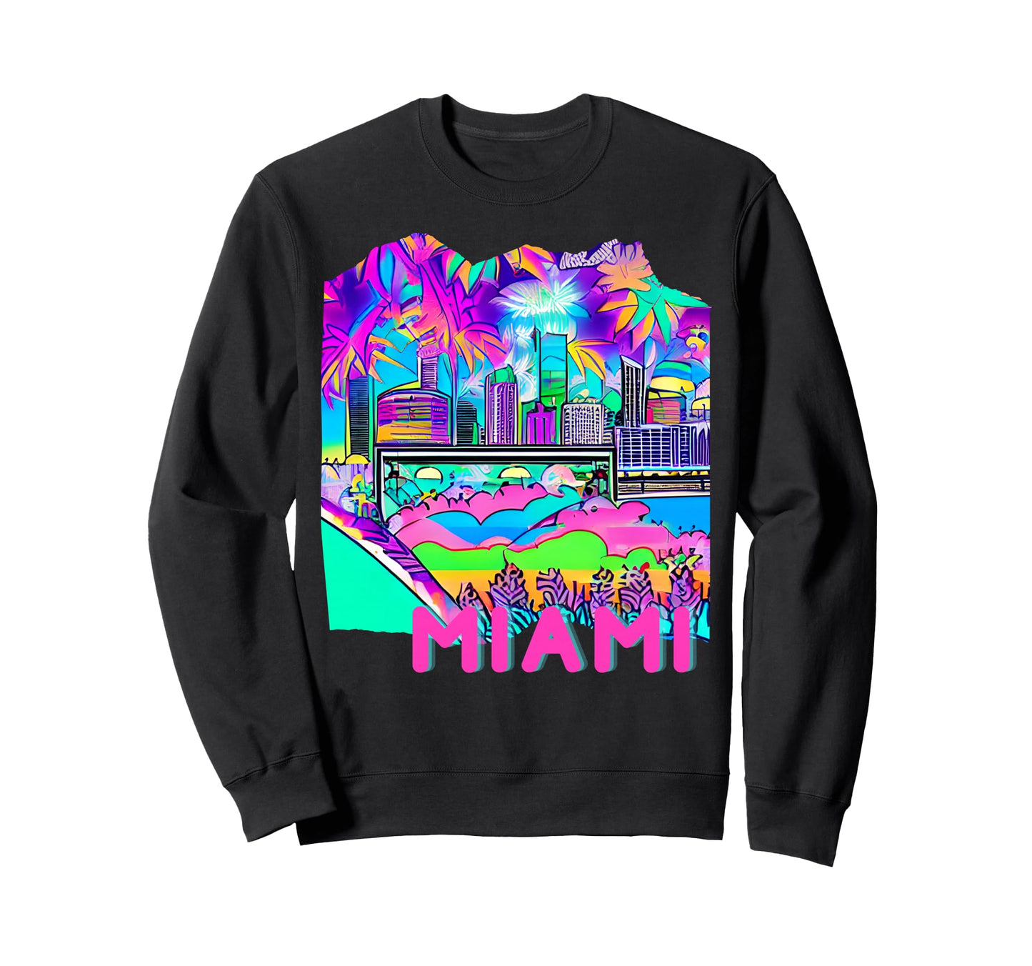 Miami Skyline Florida Sweatshirt - Casual Everyday Wear for Adults - T-Shirt, Sweatshirt, Hoodie