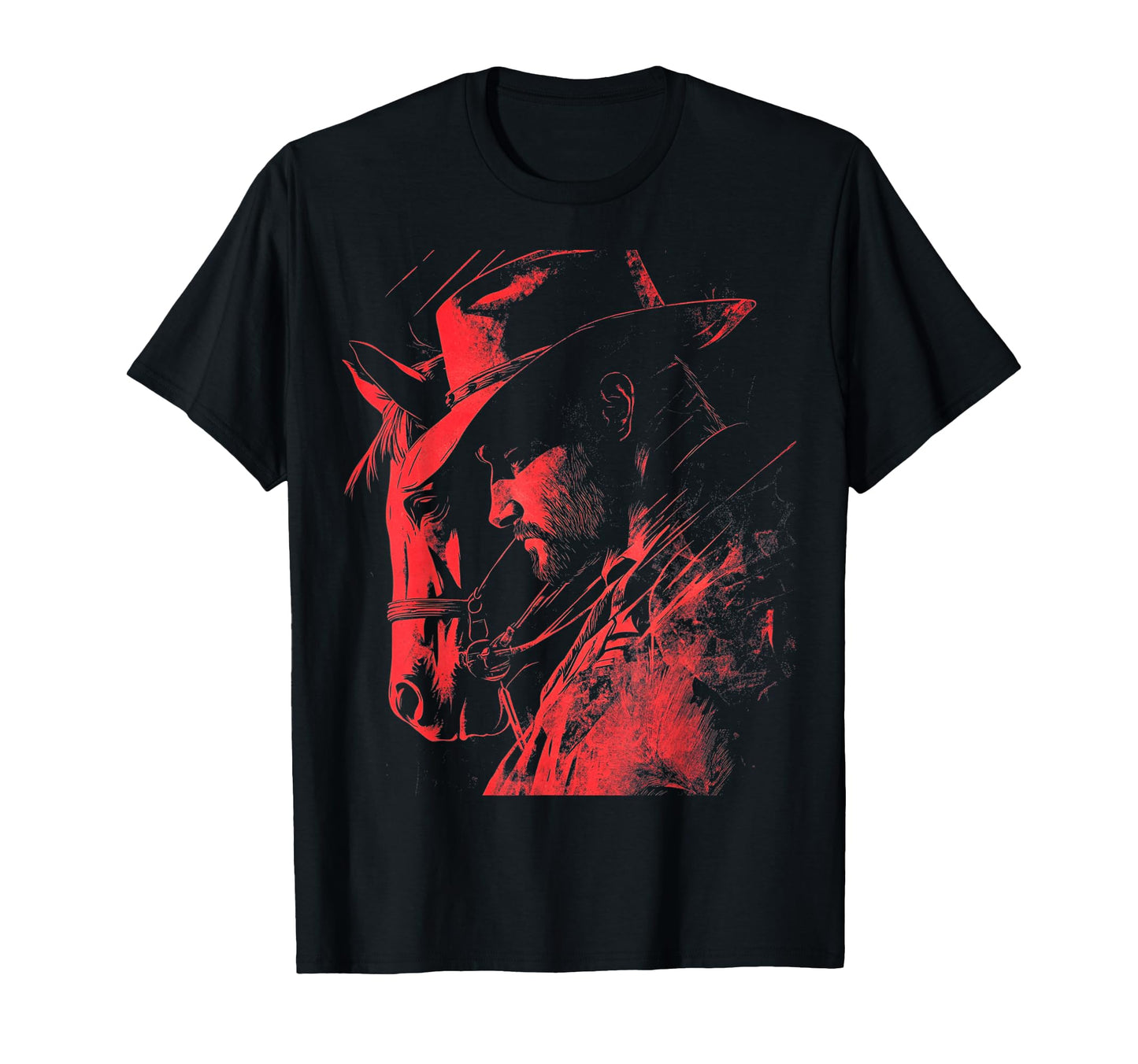 Designer Horse And Cowboy Red T-Shirt - Custom Art Print Unisex - T-Shirt, Sweatshirt, Hoodie