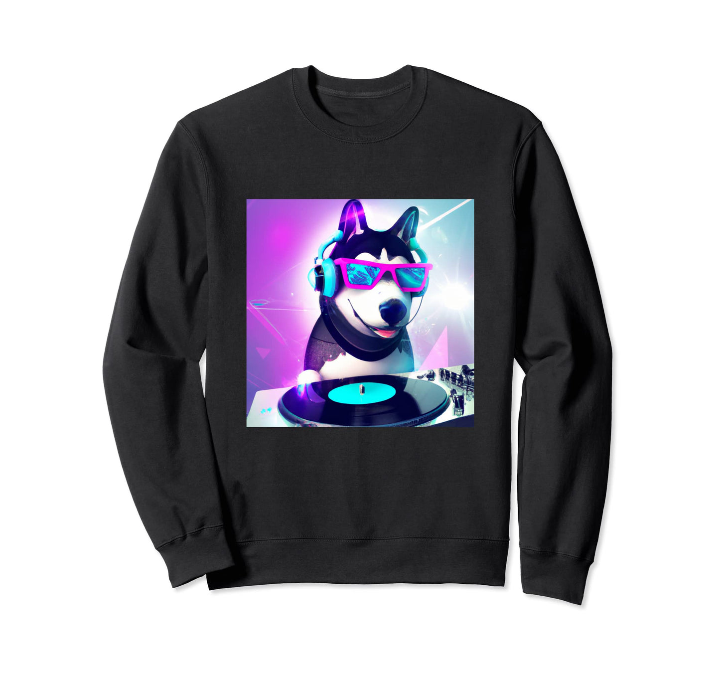 Siberian Husky Vaporwave Dj Dog Sweatshirt - Trendy Graphic Men Women - T-Shirt, Sweatshirt, Hoodie