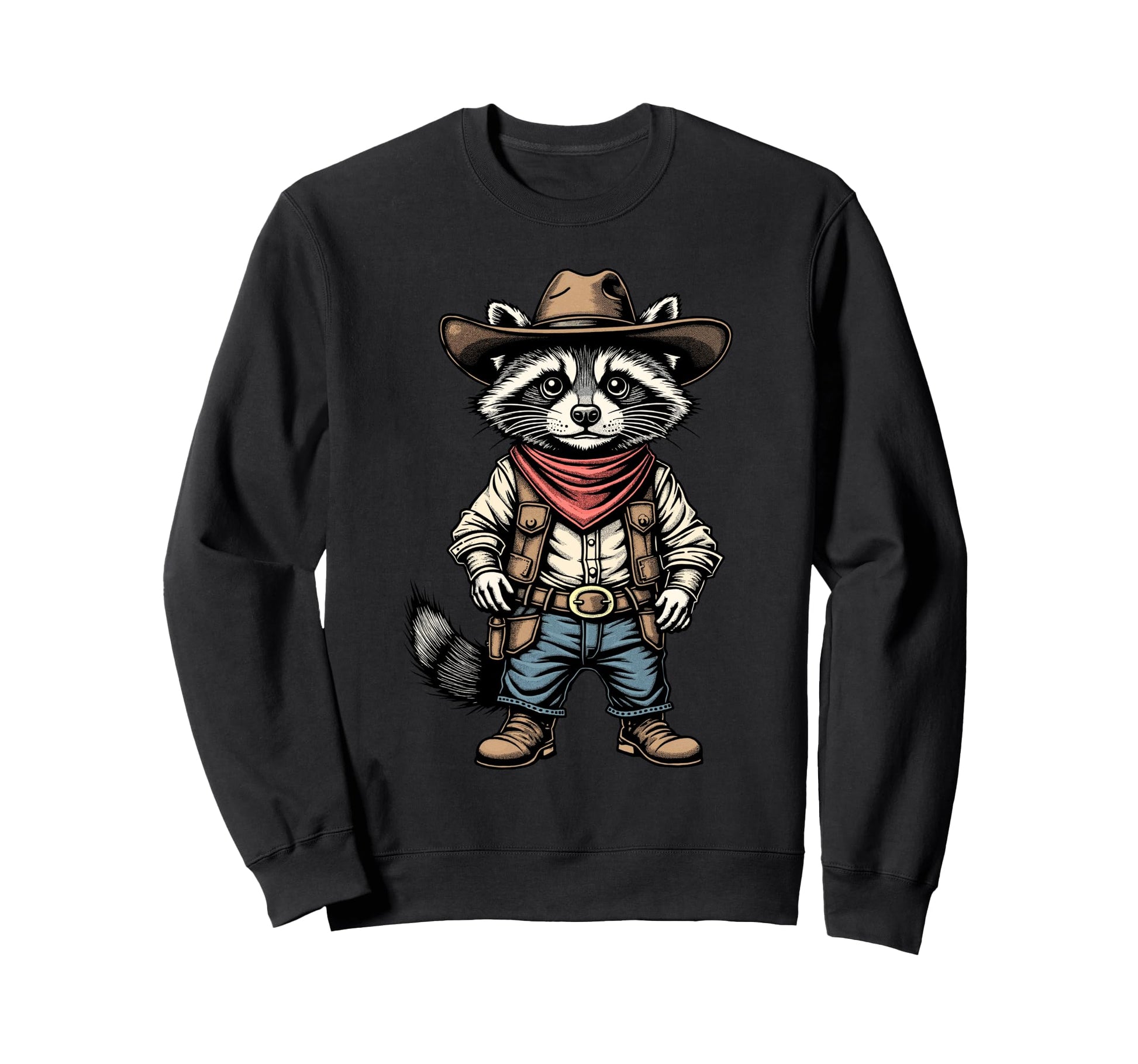 Funny Western Raccoon Wearing Sweatshirt - Aesthetic Graphic for Adults - T-Shirt, Sweatshirt, Hoodie