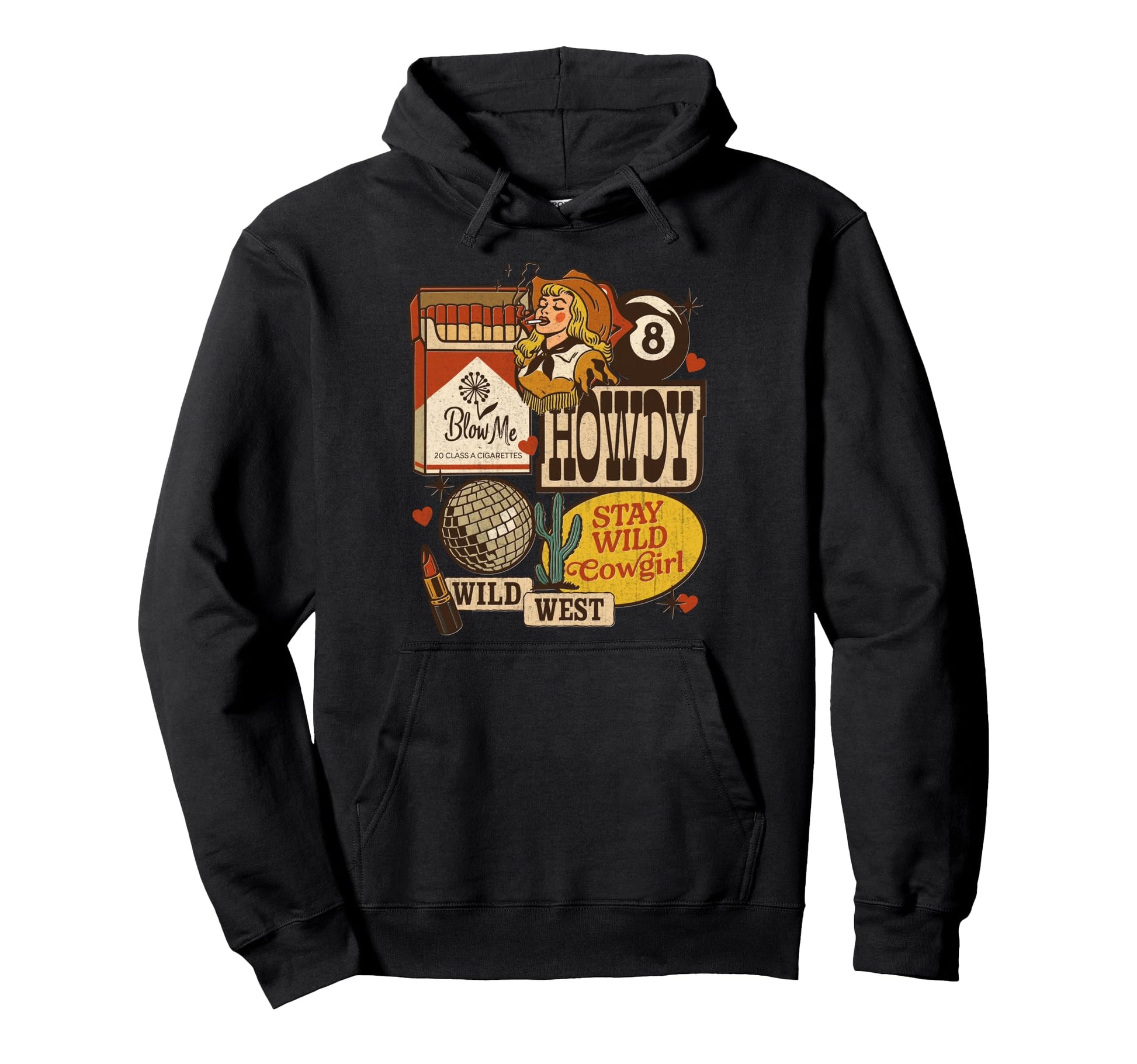 Howdy Cowgirl Wild West Western Smoking Babe Hoodie - Graphic Print Unisex - T-Shirt, Sweatshirt, Hoodie
