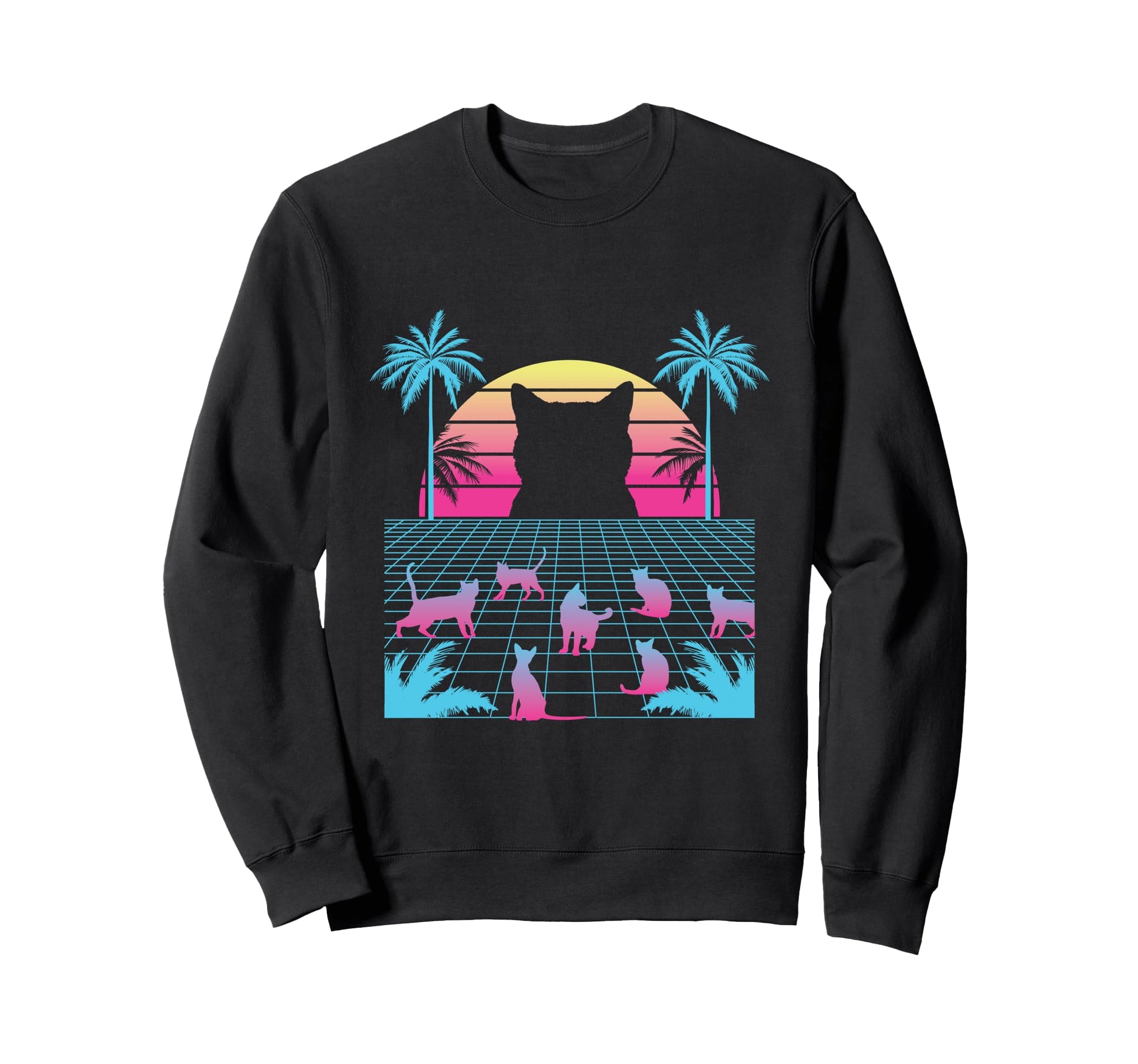 Vaporwave Cats Palm Trees Sweatshirt - Custom Art Print for Adults - T-Shirt, Sweatshirt, Hoodie