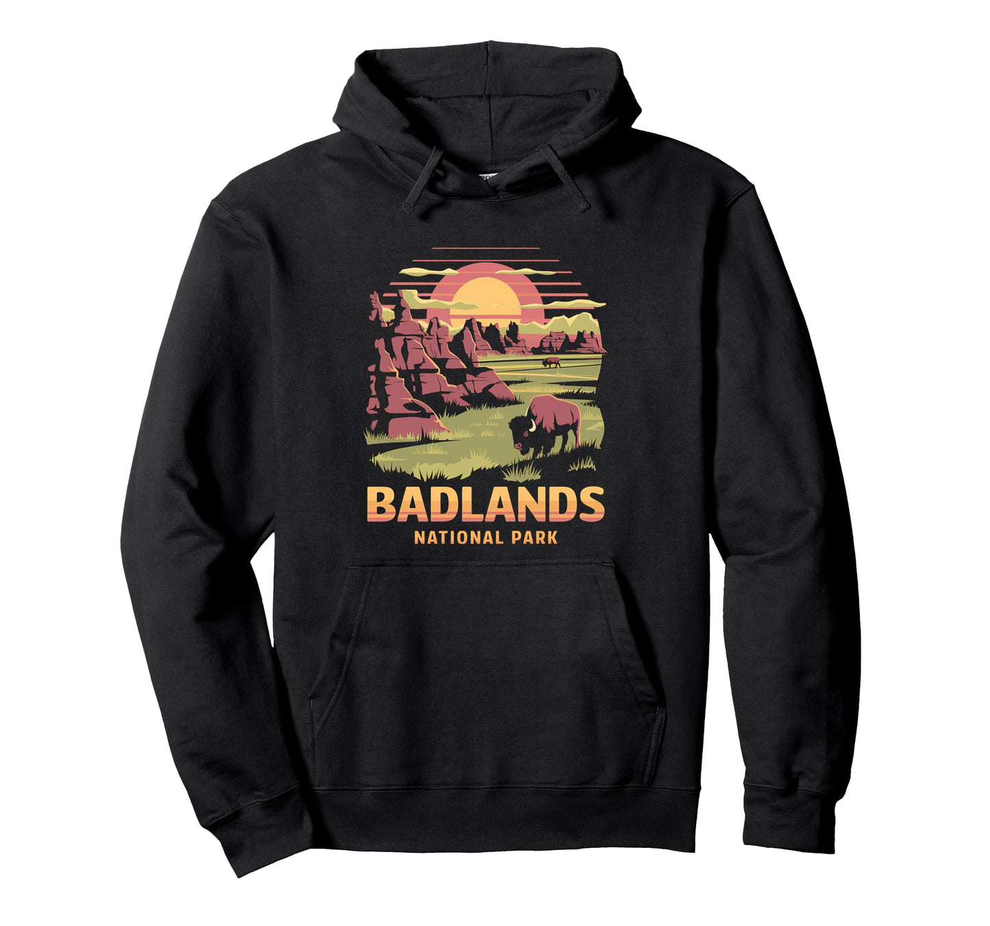 Badlands National Park Bison Sunset Hoodie - Graphic Print for Adults - T-Shirt, Sweatshirt, Hoodie