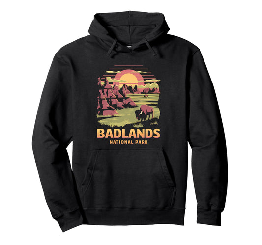Badlands National Park Bison Sunset Hoodie - Graphic Print for Adults - T-Shirt, Sweatshirt, Hoodie