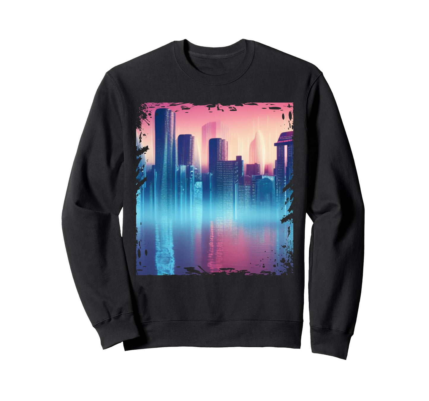 Futuristic Vaporwave City Sweatshirt - Casual Everyday Wear for Adults - T-Shirt, Sweatshirt, Hoodie