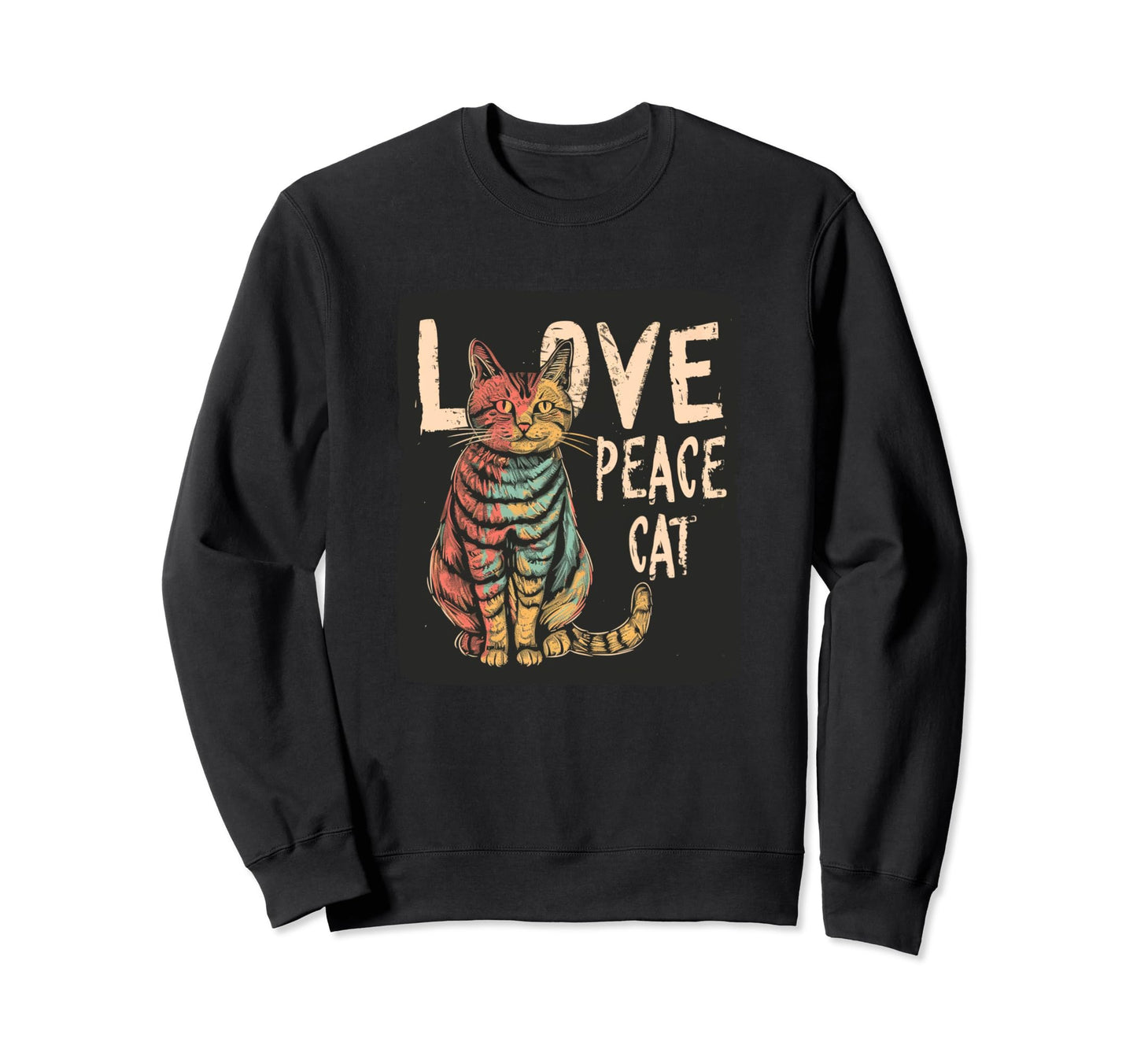 Multicolor Cat Love And Peace Sweatshirt - Minimalist Print Men Women - T-Shirt, Sweatshirt, Hoodie