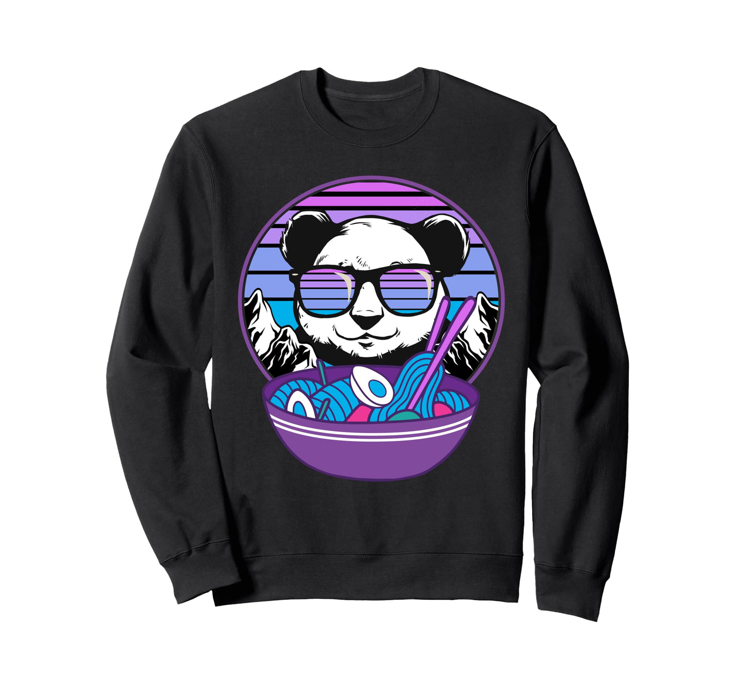 Ramen Bowl Panda Retrowave Sunset 80S Sweatshirt - Minimalist Print Unisex - T-Shirt, Sweatshirt, Hoodie