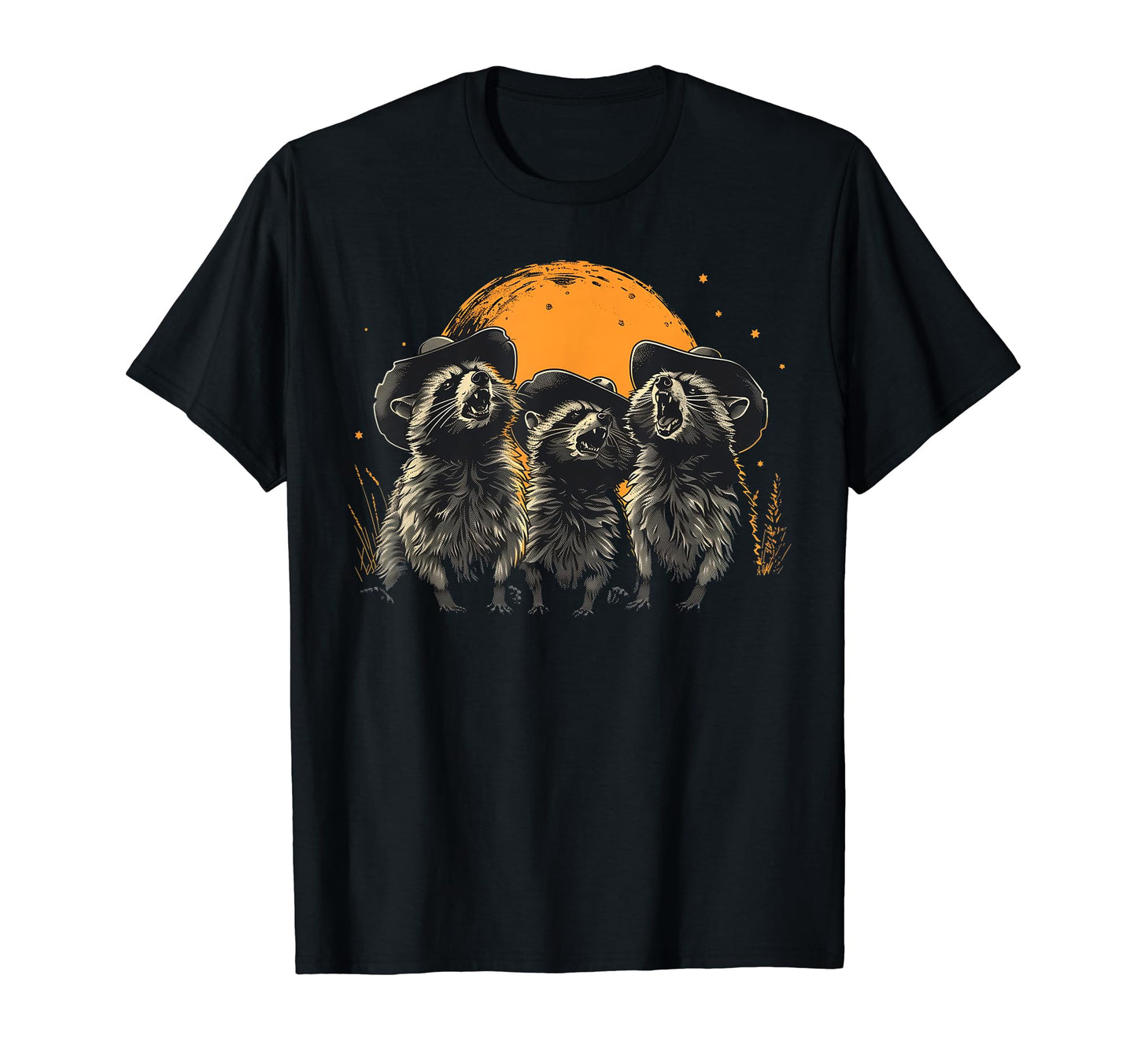 Raccoon Howling Moon Cowboy Funny T-Shirt - Fun Novelty Design for Adults - T-Shirt, Sweatshirt, Hoodie