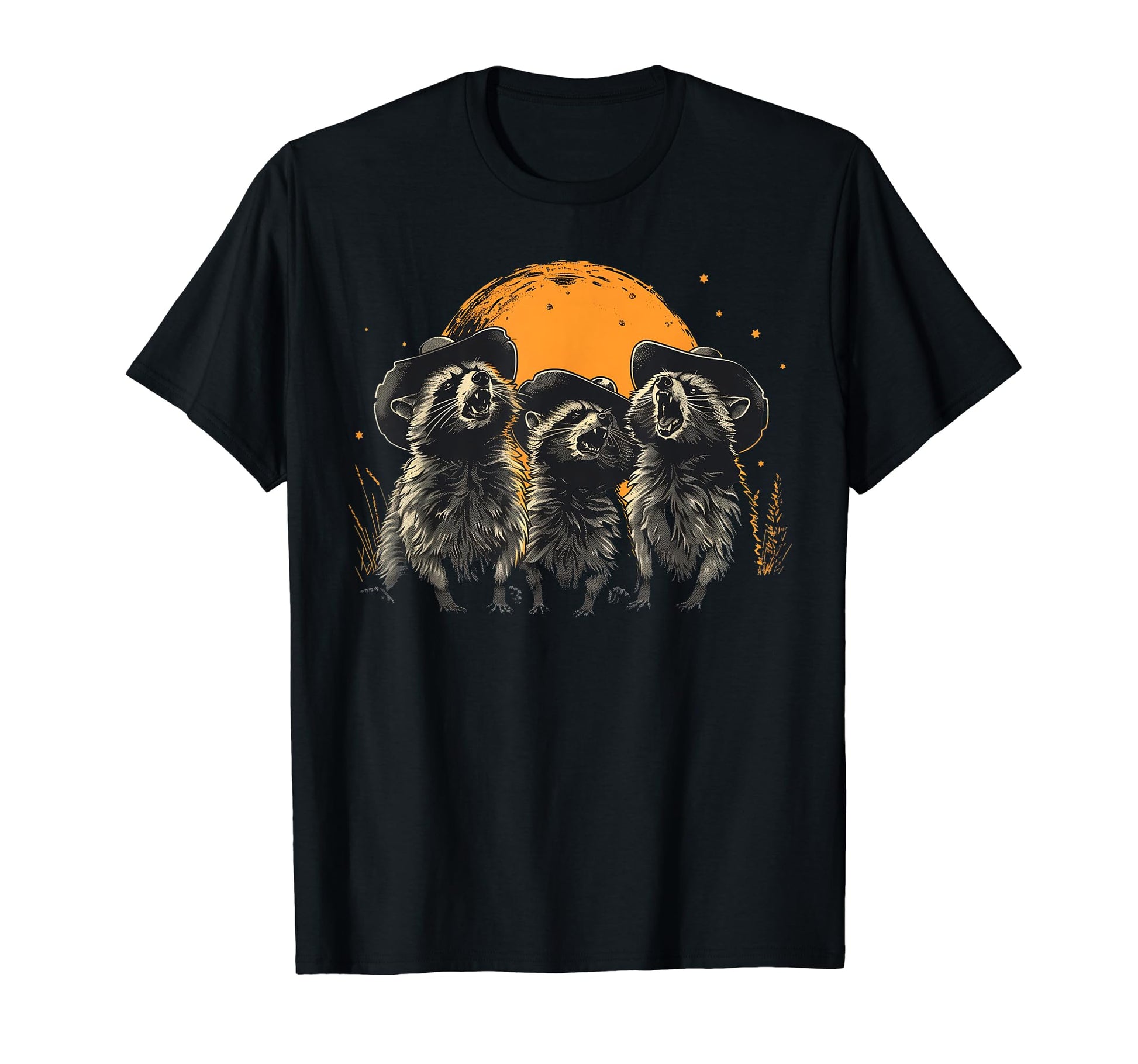 Raccoon Howling Moon Cowboy Funny T-Shirt - Fun Novelty Design for Adults - T-Shirt, Sweatshirt, Hoodie