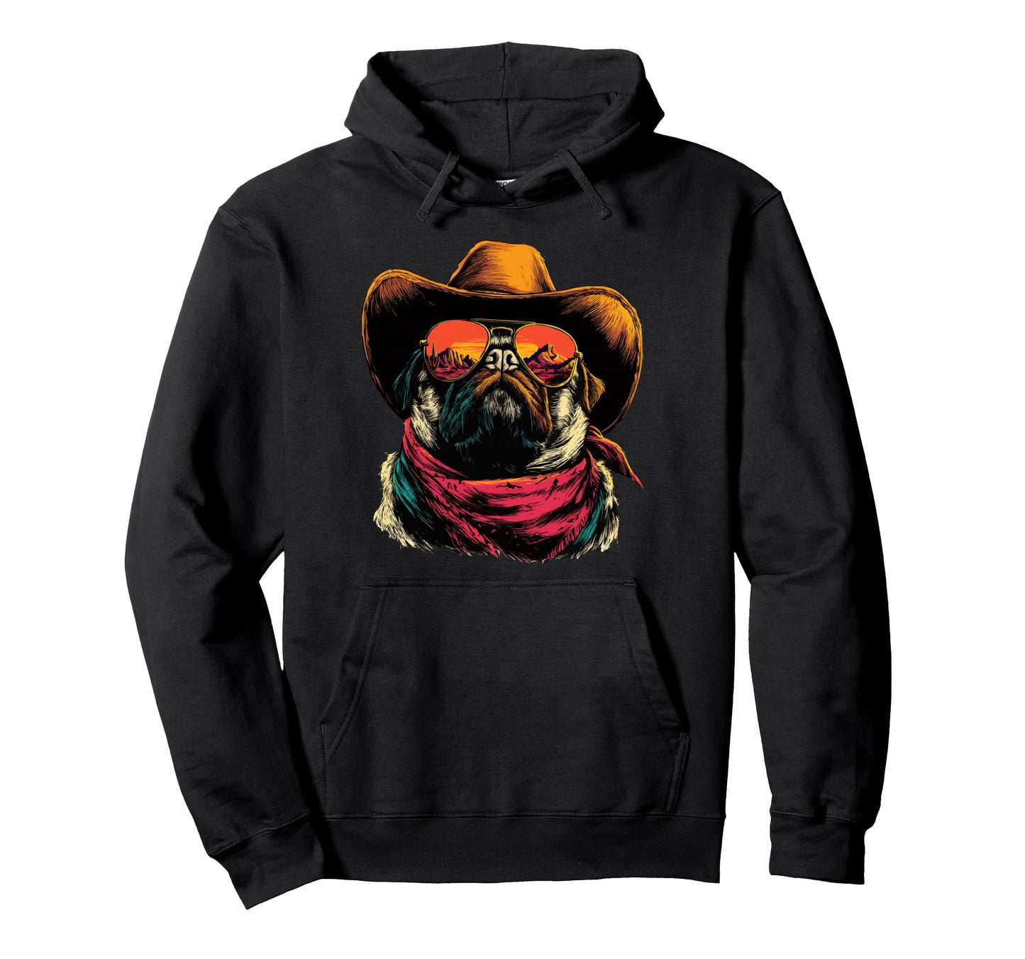 Pug Sunglasses Cowboy Dog Animal Hoodie - Casual Everyday Wear for Adults - T-Shirt, Sweatshirt, Hoodie