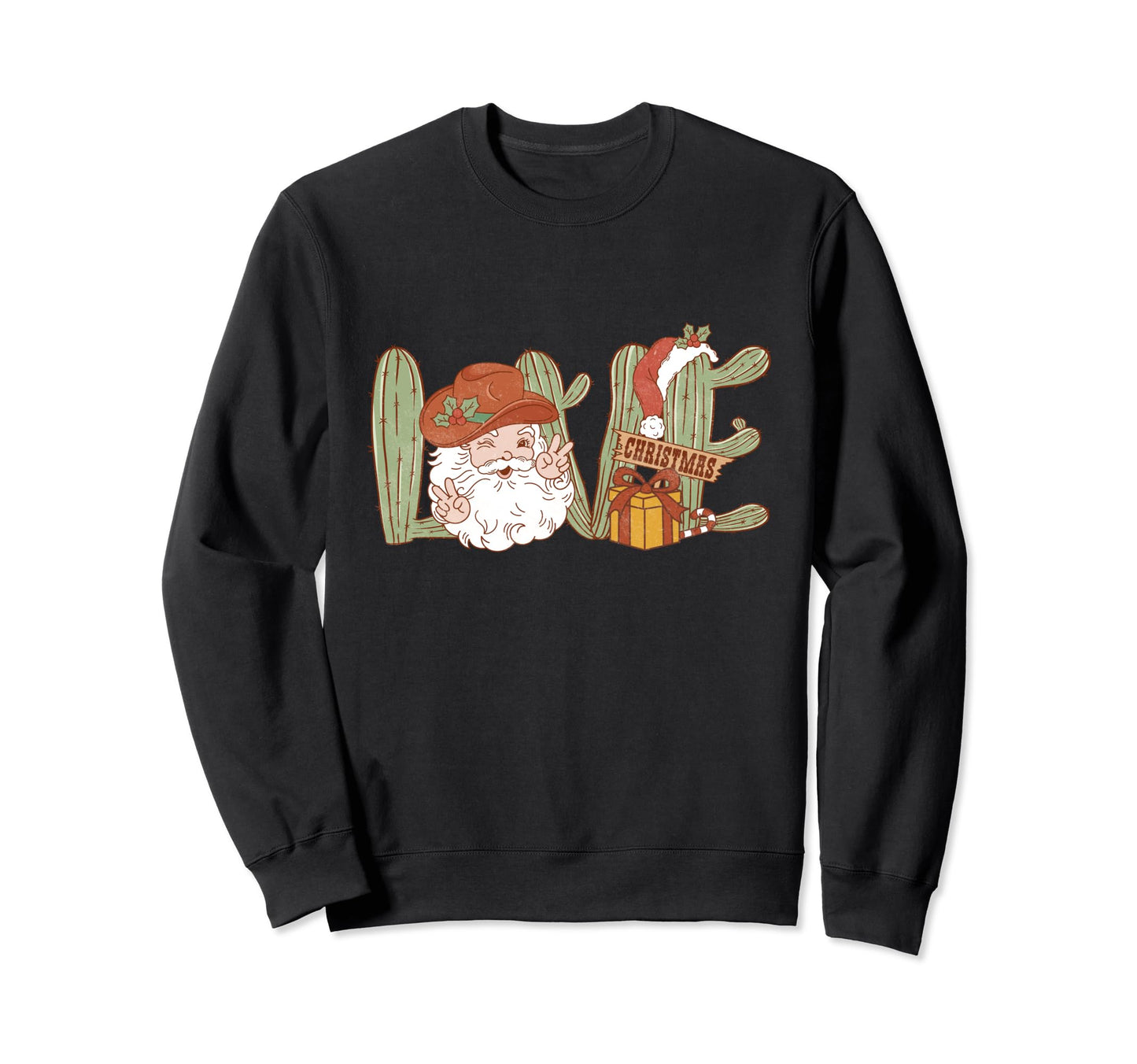 Love Santa Western Cowboy Cactus Hat Sweatshirt - Aesthetic Graphic Unisex - T-Shirt, Sweatshirt, Hoodie