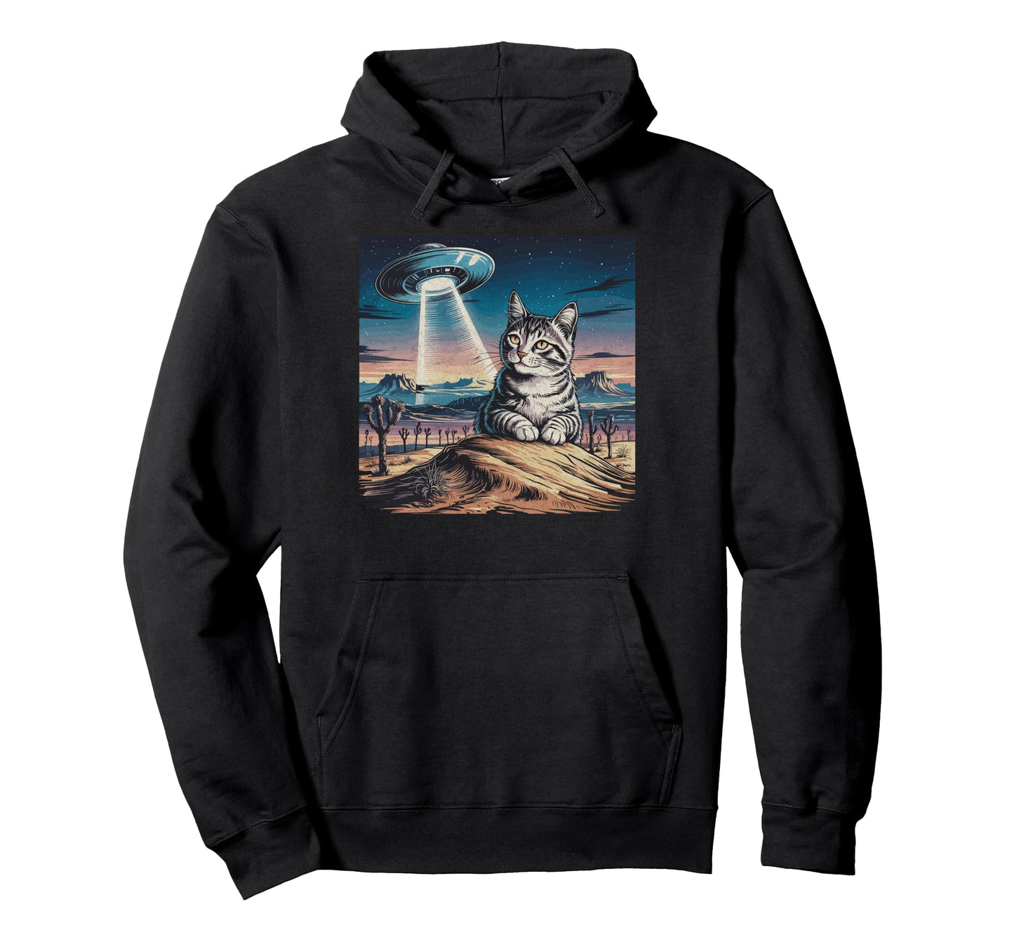 Funny Cat Western Ufo Cowboy Cat Hoodie - Novelty Apparel Unisex - T-Shirt, Sweatshirt, Hoodie