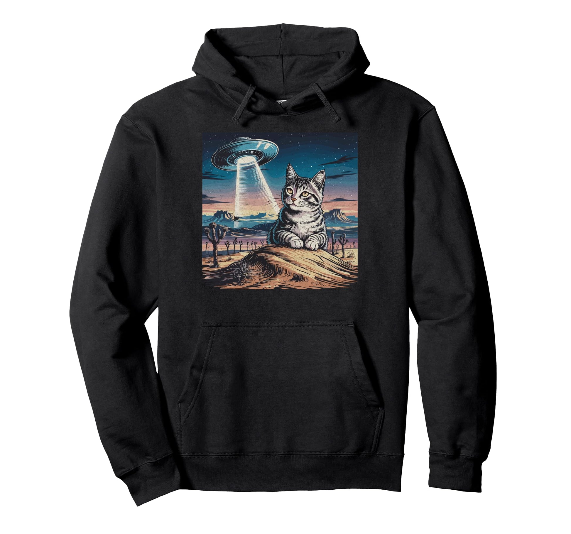Funny Cat Western Ufo Cowboy Cat Hoodie - Novelty Apparel Unisex - T-Shirt, Sweatshirt, Hoodie