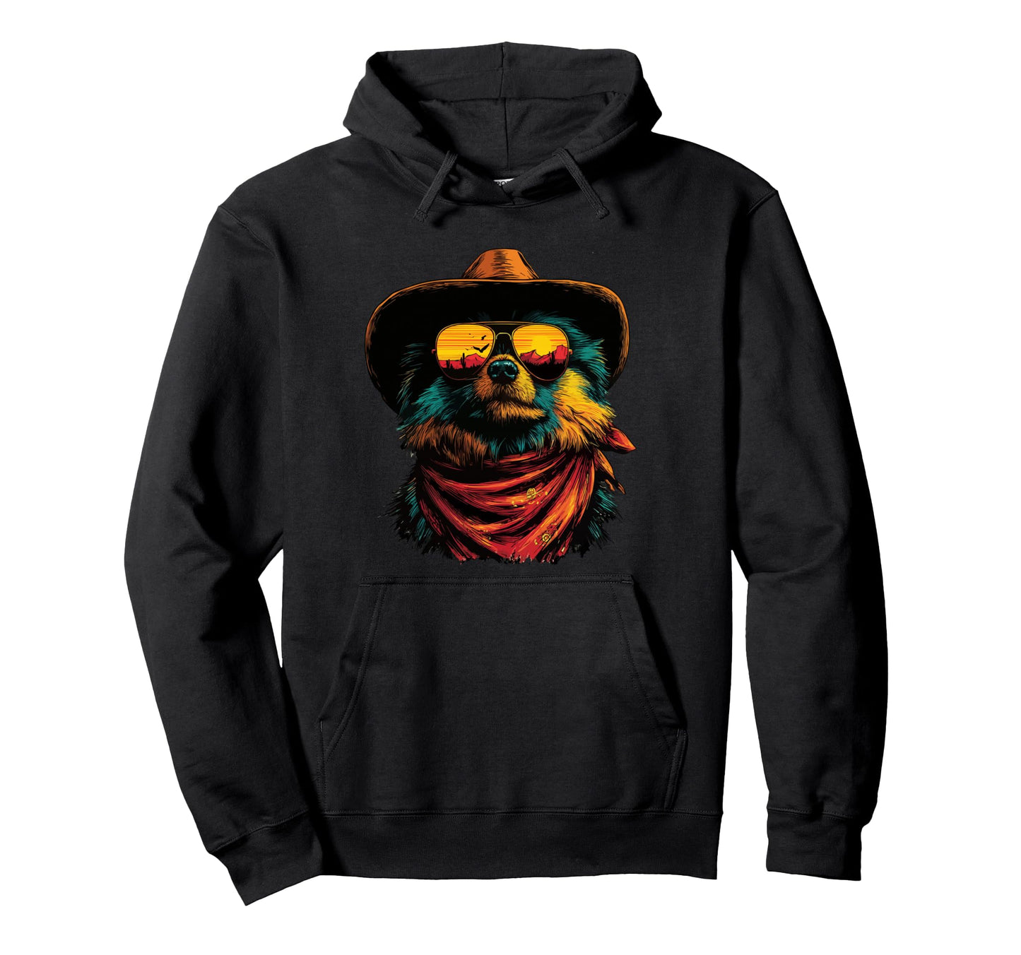 Pomeranian Sunglasses Cowboy Dog Sunset Hoodie - Unique Graphic for Adults - T-Shirt, Sweatshirt, Hoodie