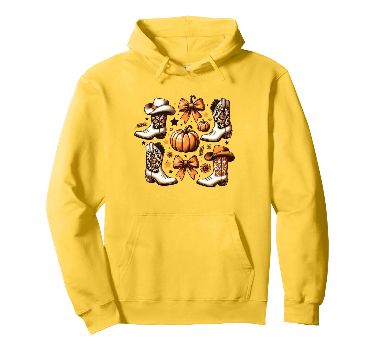 Fall Coquette Bow Pumpkin Western Boots Hoodie - Unique Graphic Unisex - T-Shirt, Sweatshirt, Hoodie