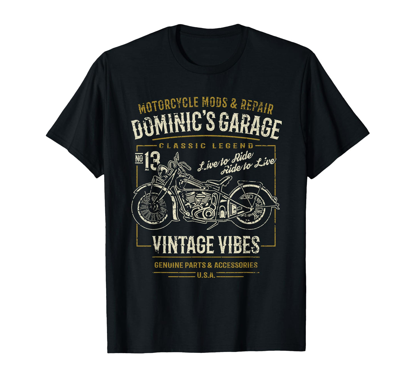 Dominics Garage Motorcycle T-Shirt - Fun Novelty Design for Adults - T-Shirt, Sweatshirt, Hoodie